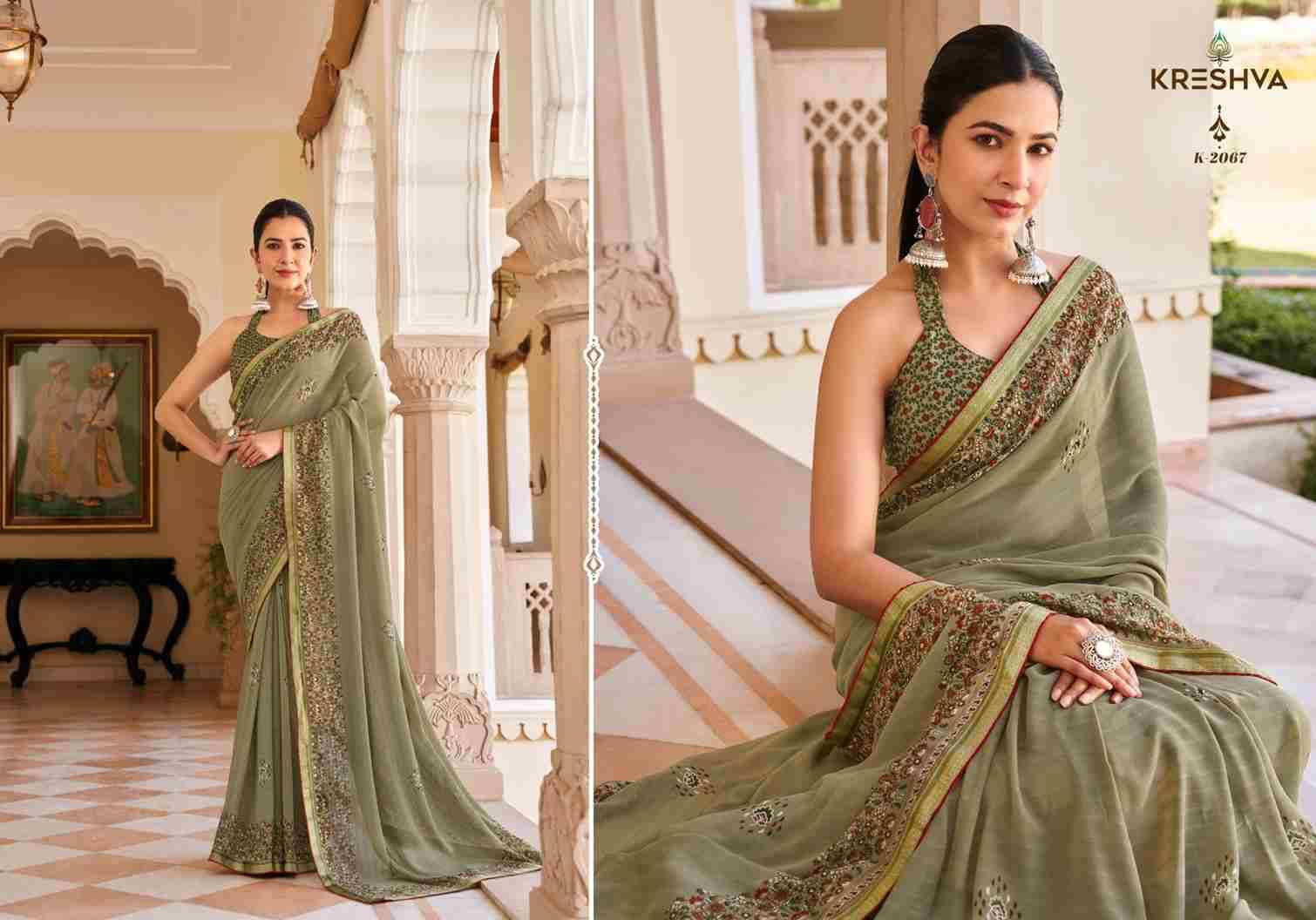 Suhana By Kreshva 2061 To 2068 Series Indian Traditional Wear Collection Beautiful Stylish Fancy Colorful Party Wear & Occasional Wear Georgette Sarees At Wholesale Price