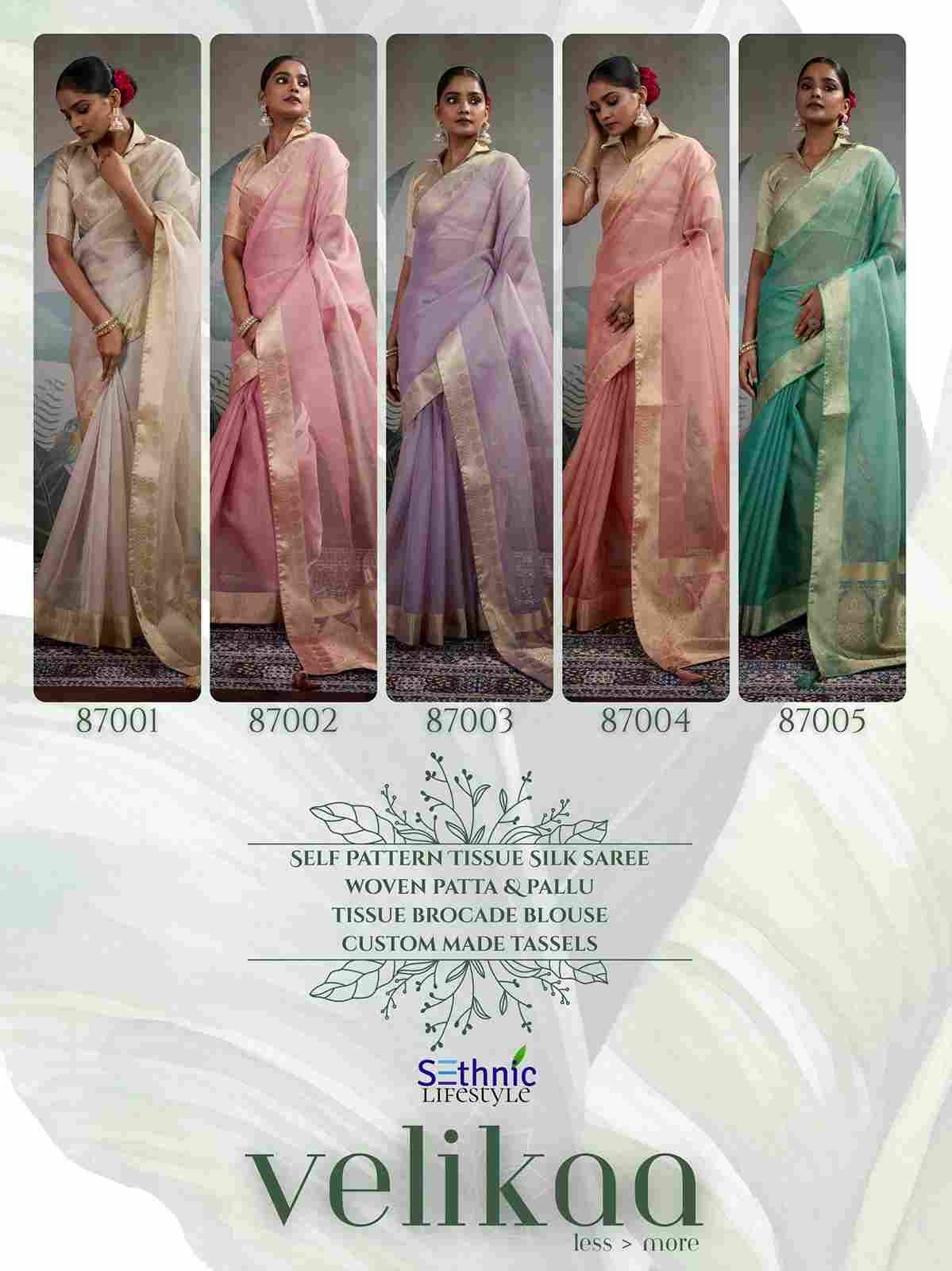 Velikaa By Sethnic 87001 To 87005 Series Indian Traditional Wear Collection Beautiful Stylish Fancy Colorful Party Wear & Occasional Wear Tissue Sarees At Wholesale Price