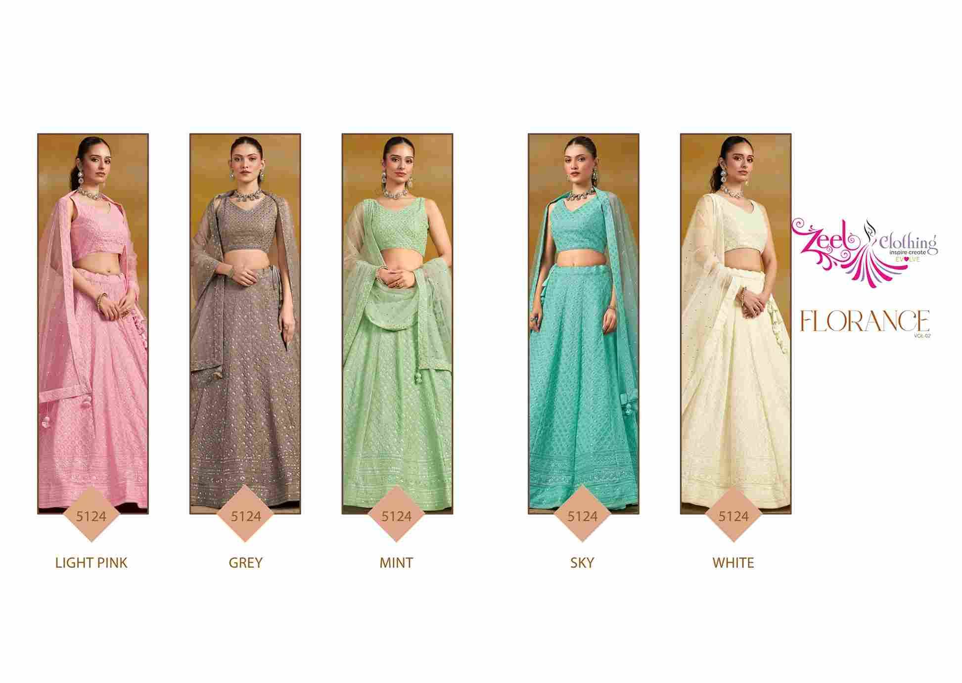 Florance Vol-2 By Zeel Clothing 5124-F To 5124-J Series Designer Beautiful Collection Occasional Wear & Party Wear Georgette Lehengas At Wholesale Price