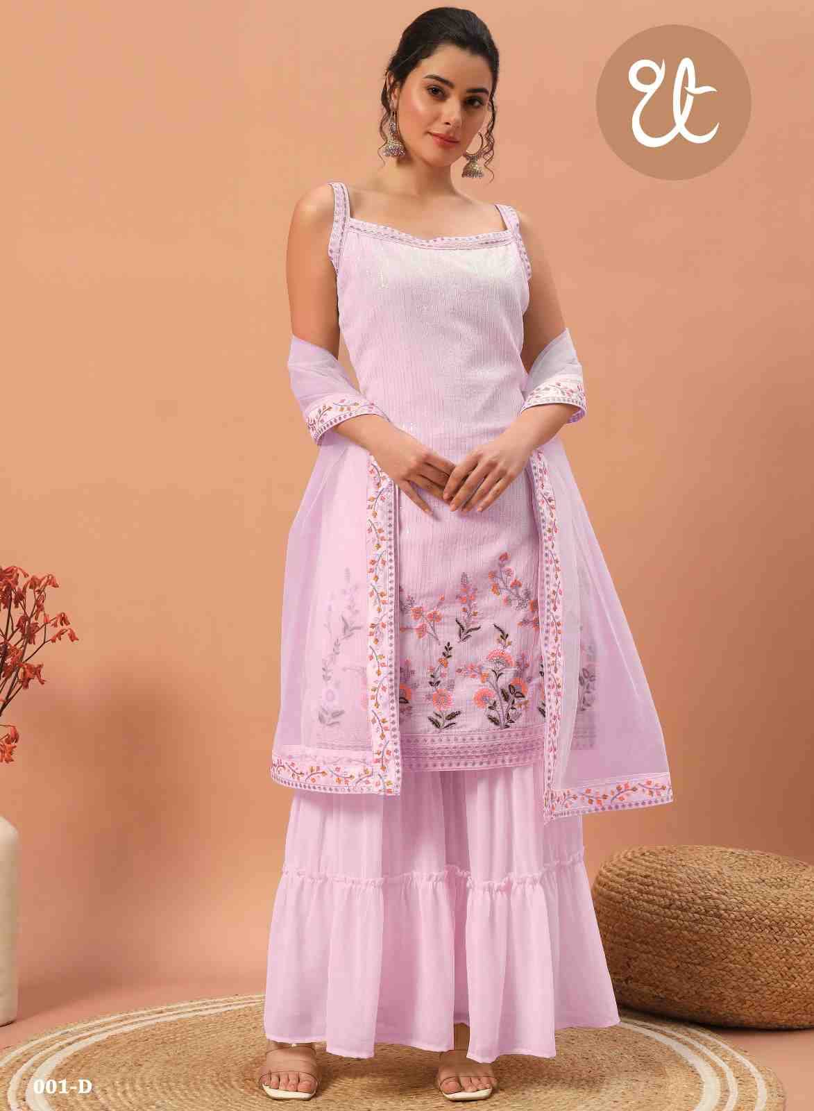 Thread Thrill 001 Colours By Thread Thrill 001-A To 001-D Series Beautiful Sharara Suits Colorful Stylish Fancy Casual Wear & Ethnic Wear Heavy Georgette Dresses At Wholesale Price