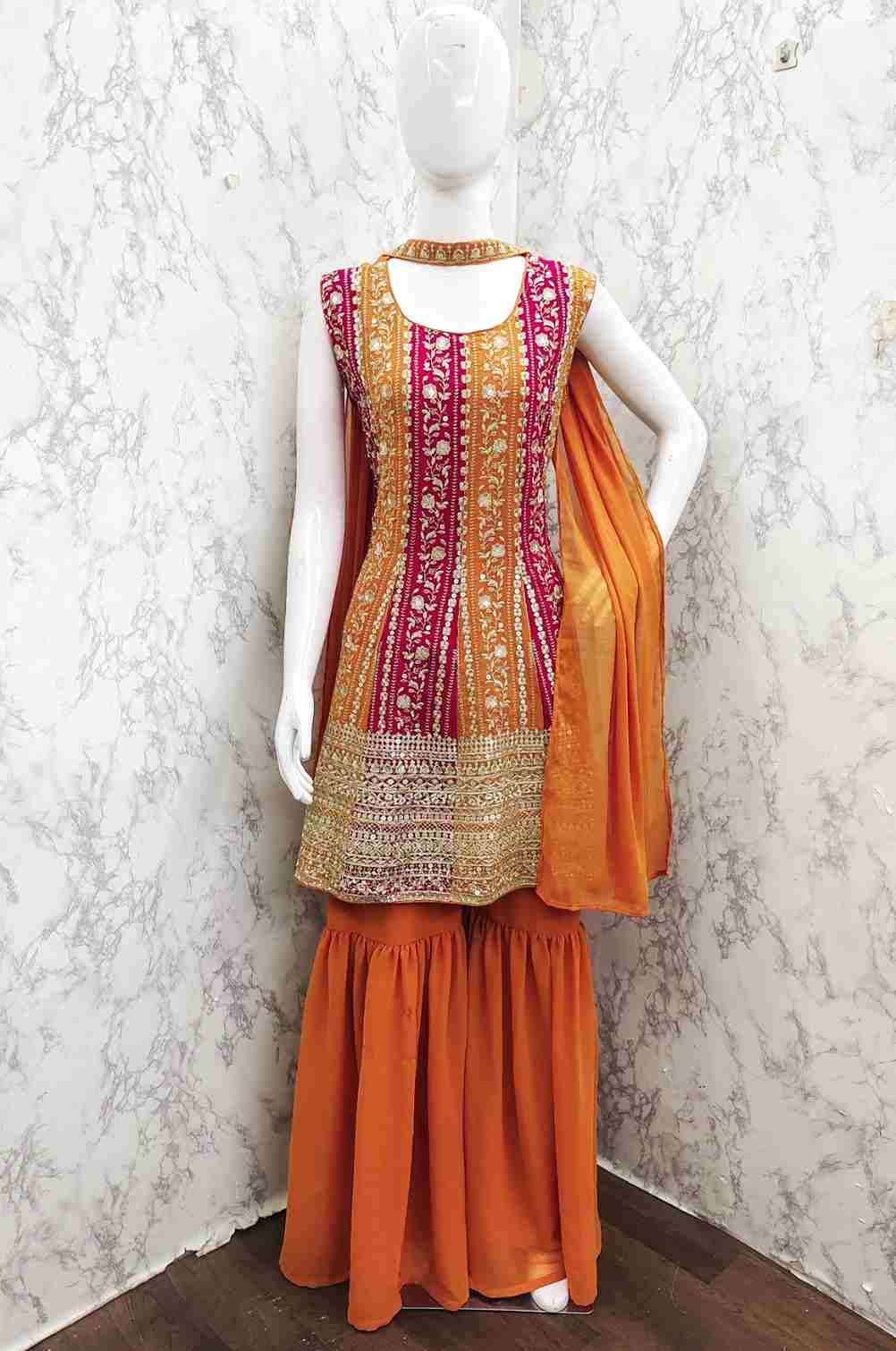 Thread Thrill 003 Colours By Thread Thrill 003-A To 003-B Series Beautiful Sharara Suits Colorful Stylish Fancy Casual Wear & Ethnic Wear Heavy Georgette Dresses At Wholesale Price