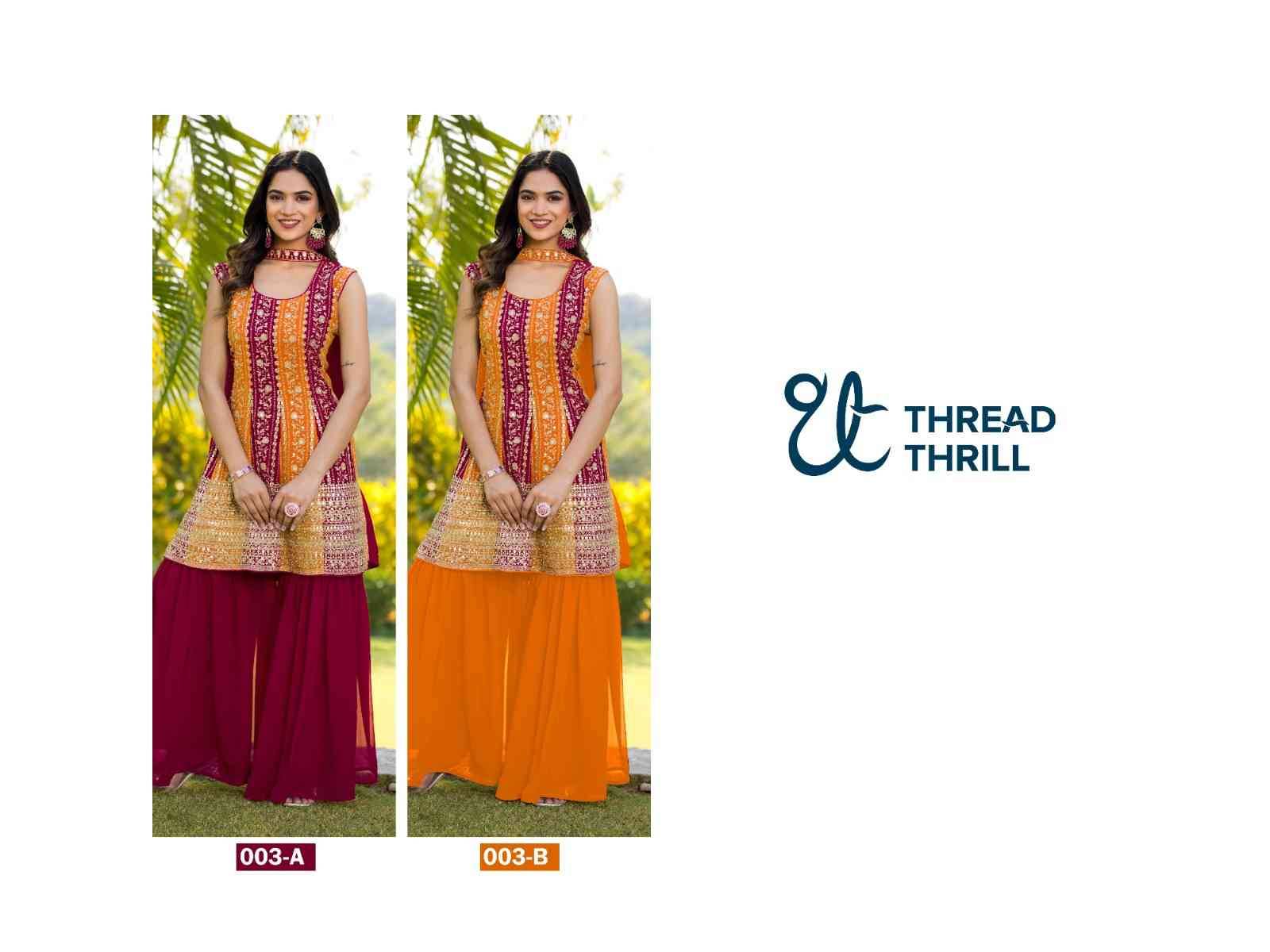 Thread Thrill 003 Colours By Thread Thrill 003-A To 003-B Series Beautiful Sharara Suits Colorful Stylish Fancy Casual Wear & Ethnic Wear Heavy Georgette Dresses At Wholesale Price