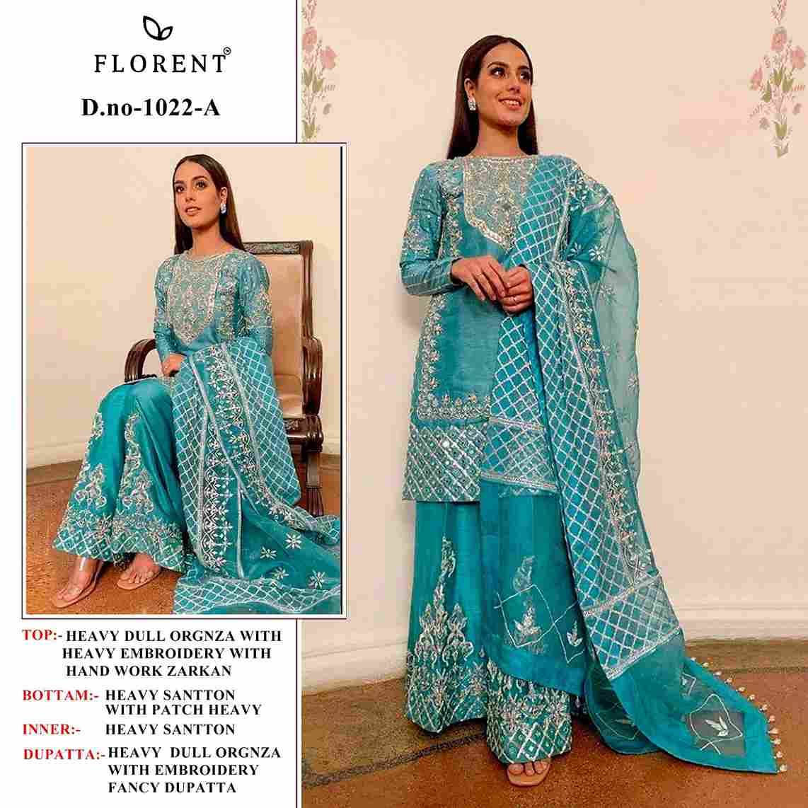 Florent 1022 Colours By Fashid Wholesale 1022-A To 1022-C Series Pakistani Suits Beautiful Fancy Colorful Stylish Party Wear & Occasional Wear Organza Embroidery Dresses At Wholesale Price