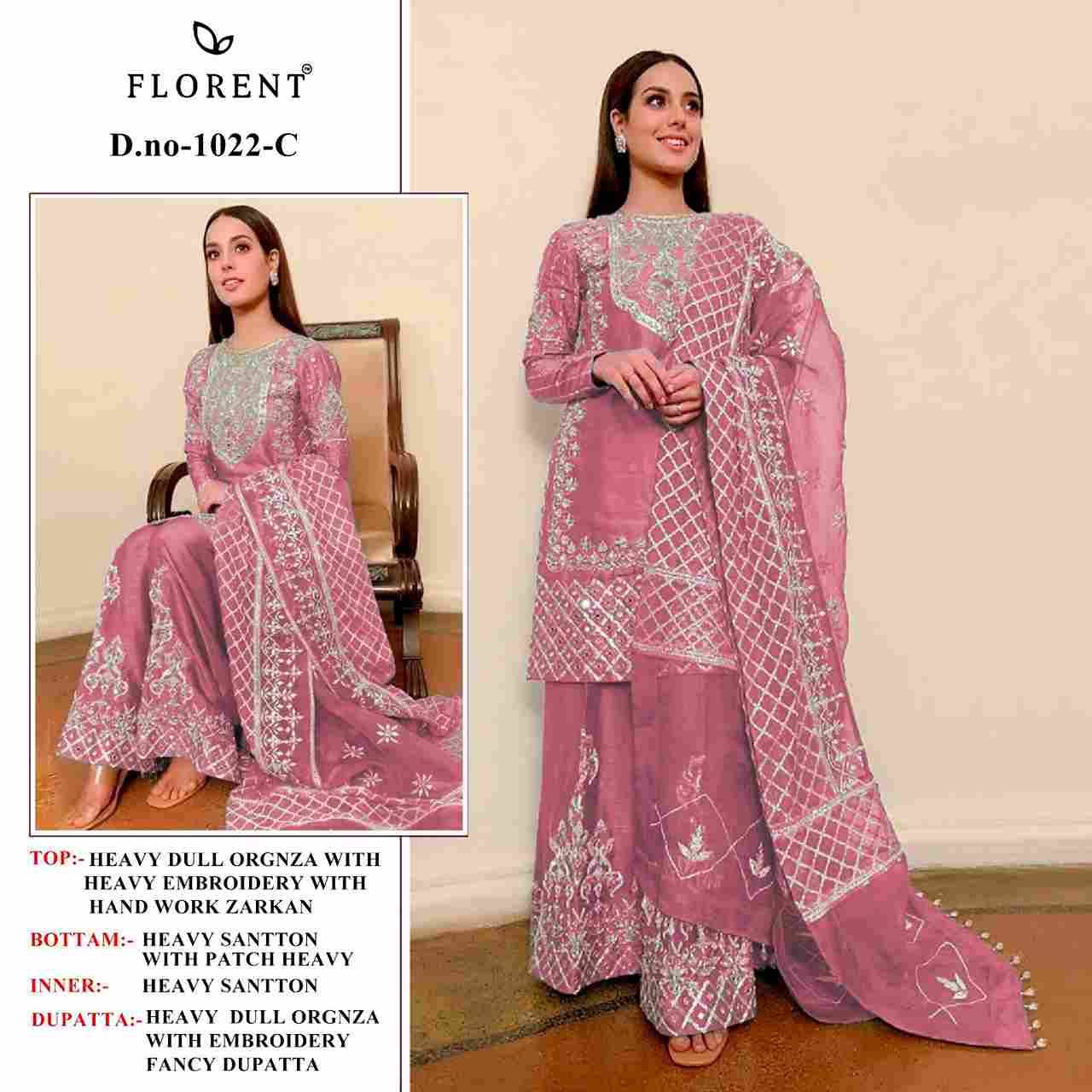 Florent 1022 Colours By Fashid Wholesale 1022-A To 1022-C Series Pakistani Suits Beautiful Fancy Colorful Stylish Party Wear & Occasional Wear Organza Embroidery Dresses At Wholesale Price