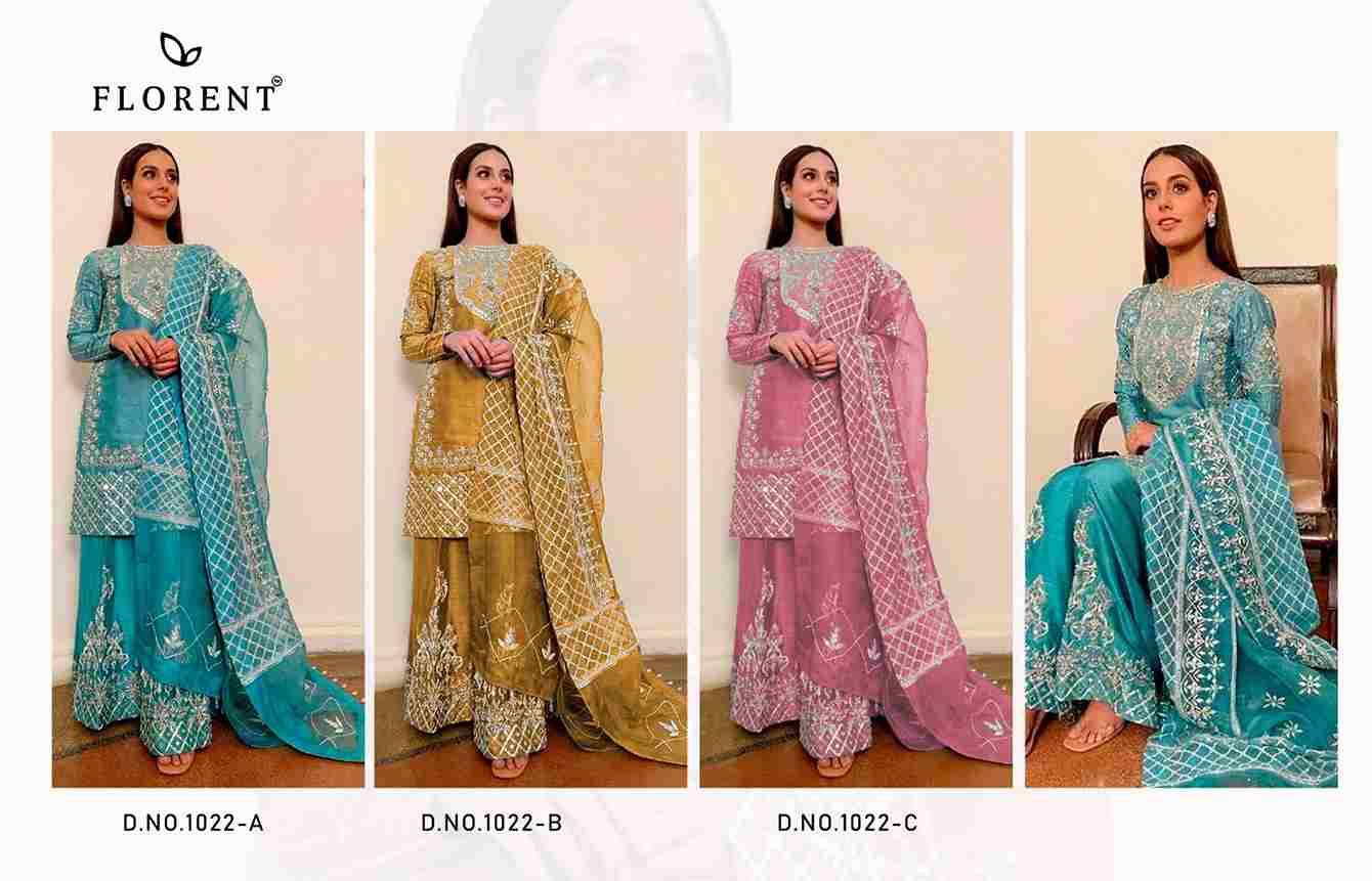 Florent 1022 Colours By Fashid Wholesale 1022-A To 1022-C Series Pakistani Suits Beautiful Fancy Colorful Stylish Party Wear & Occasional Wear Organza Embroidery Dresses At Wholesale Price