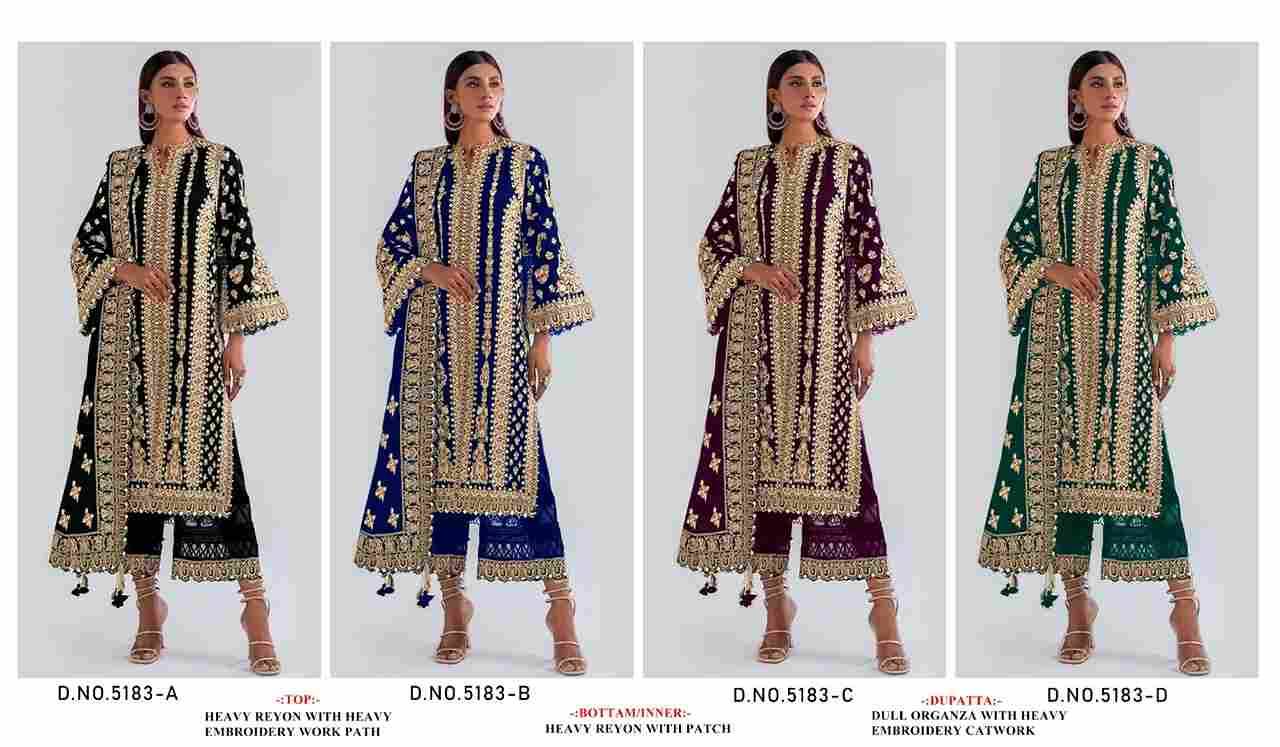 Pakistani 5183 Colours By Fashid Wholesale 5183-A To 5183-D Series Designer Pakistani Suits Beautiful Fancy Stylish Colorful Party Wear & Occasional Wear Heavy Rayon Embroidery Dresses At Wholesale Price