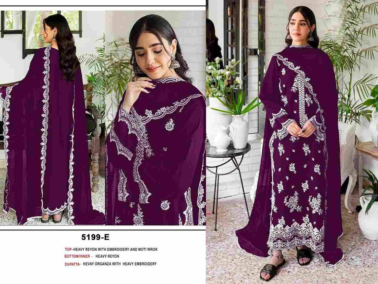 Pakistani 5199 Colours Vol-2 By Fashid Wholesale 5199-E To 5199-H Series Designer Pakistani Suits Beautiful Fancy Stylish Colorful Party Wear & Occasional Wear Heavy Rayon Embroidery Dresses At Wholesale Price