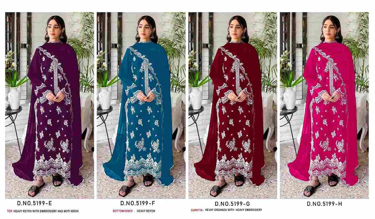 Pakistani 5199 Colours Vol-2 By Fashid Wholesale 5199-E To 5199-H Series Designer Pakistani Suits Beautiful Fancy Stylish Colorful Party Wear & Occasional Wear Heavy Rayon Embroidery Dresses At Wholesale Price