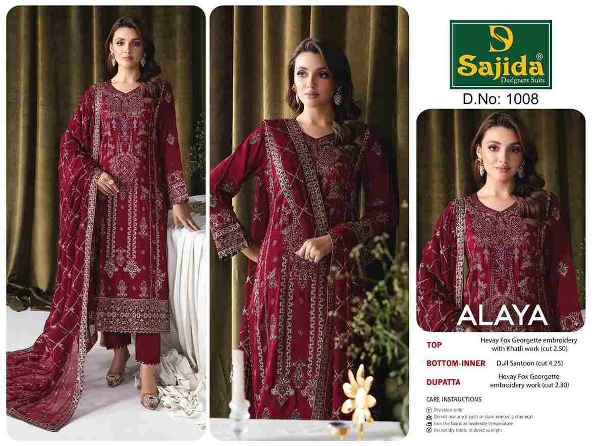 Sajida Hit Design 1008 By Sajida Designer Suits Beautiful Pakistani Suits Colorful Stylish Fancy Casual Wear & Ethnic Wear Heavy Faux Georgette Embroidered Dresses At Wholesale Price