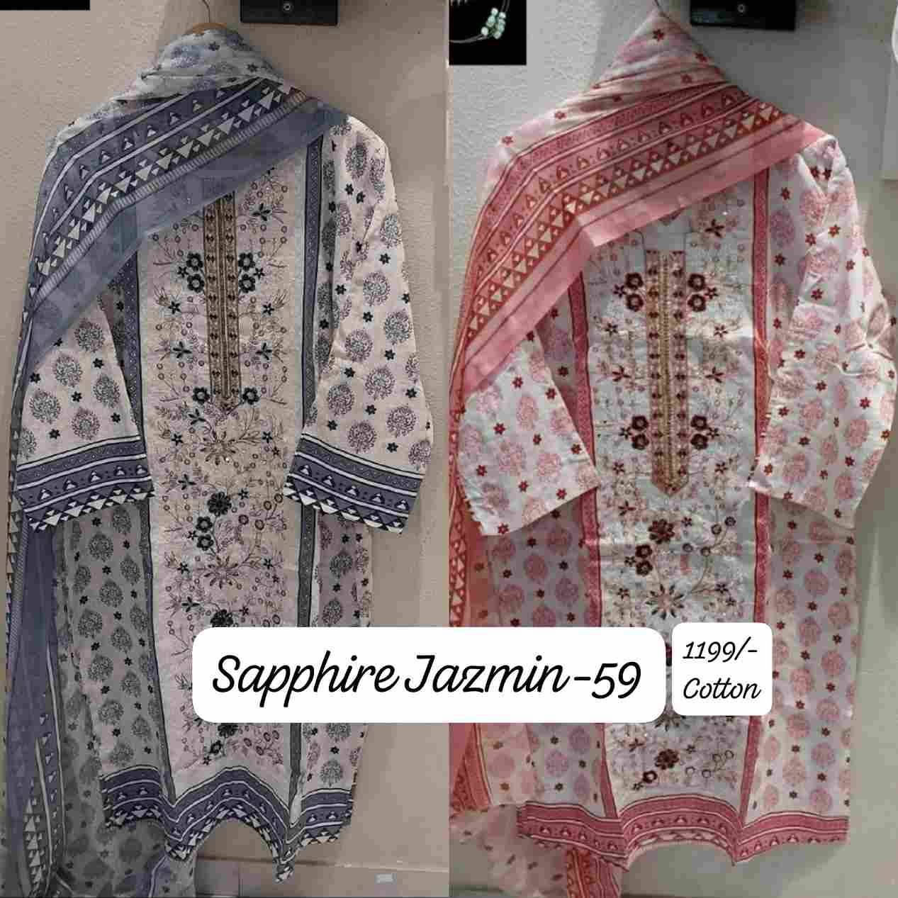 Jazmin Vol-59 By Sapphire 59-A To 59-B Series Beautiful Pakistani Suits Stylish Fancy Colorful Party Wear & Occasional Wear Pure Lawn Cotton Embroidered Dresses At Wholesale Price