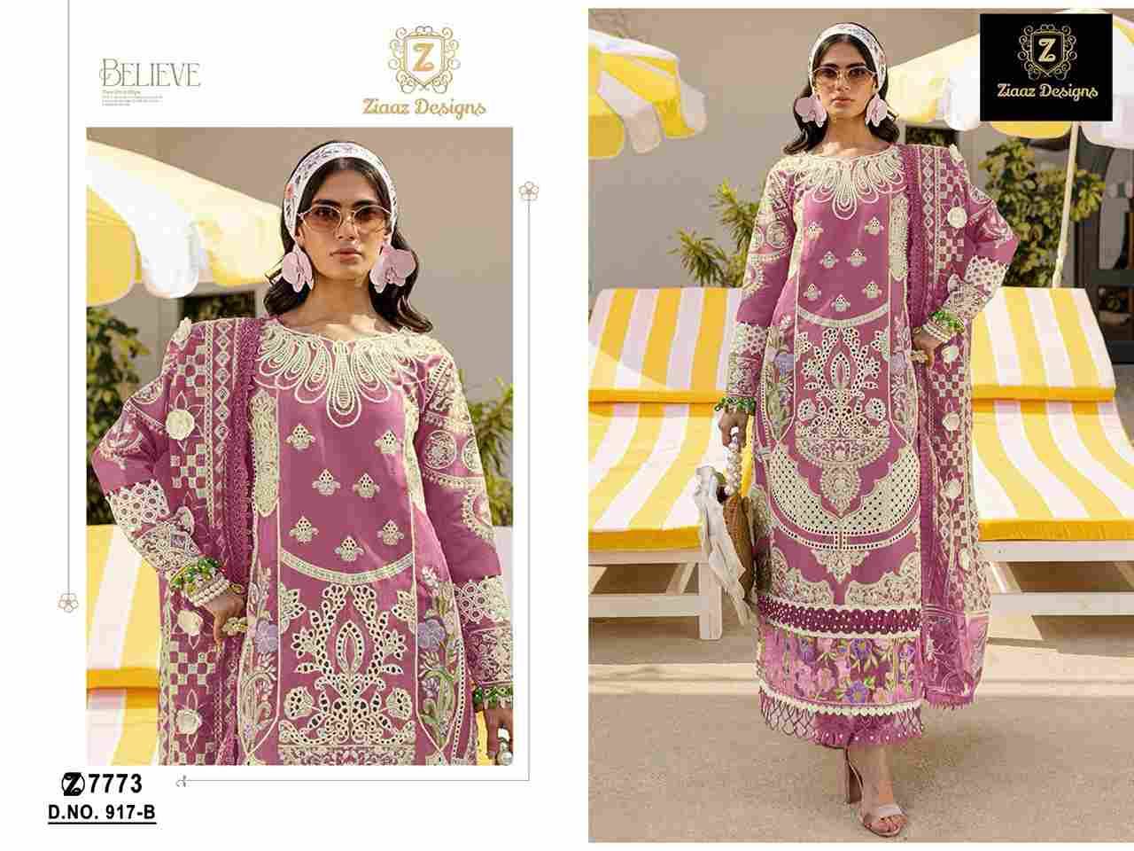 Ziaaz Designs Hit Design 917 Colours By Ziaaz Designs 917-A To 917-B Series Beautiful Pakistani Suits Colorful Stylish Fancy Casual Wear & Ethnic Wear Cambric Cotton Embroidered Dresses At Wholesale Price
