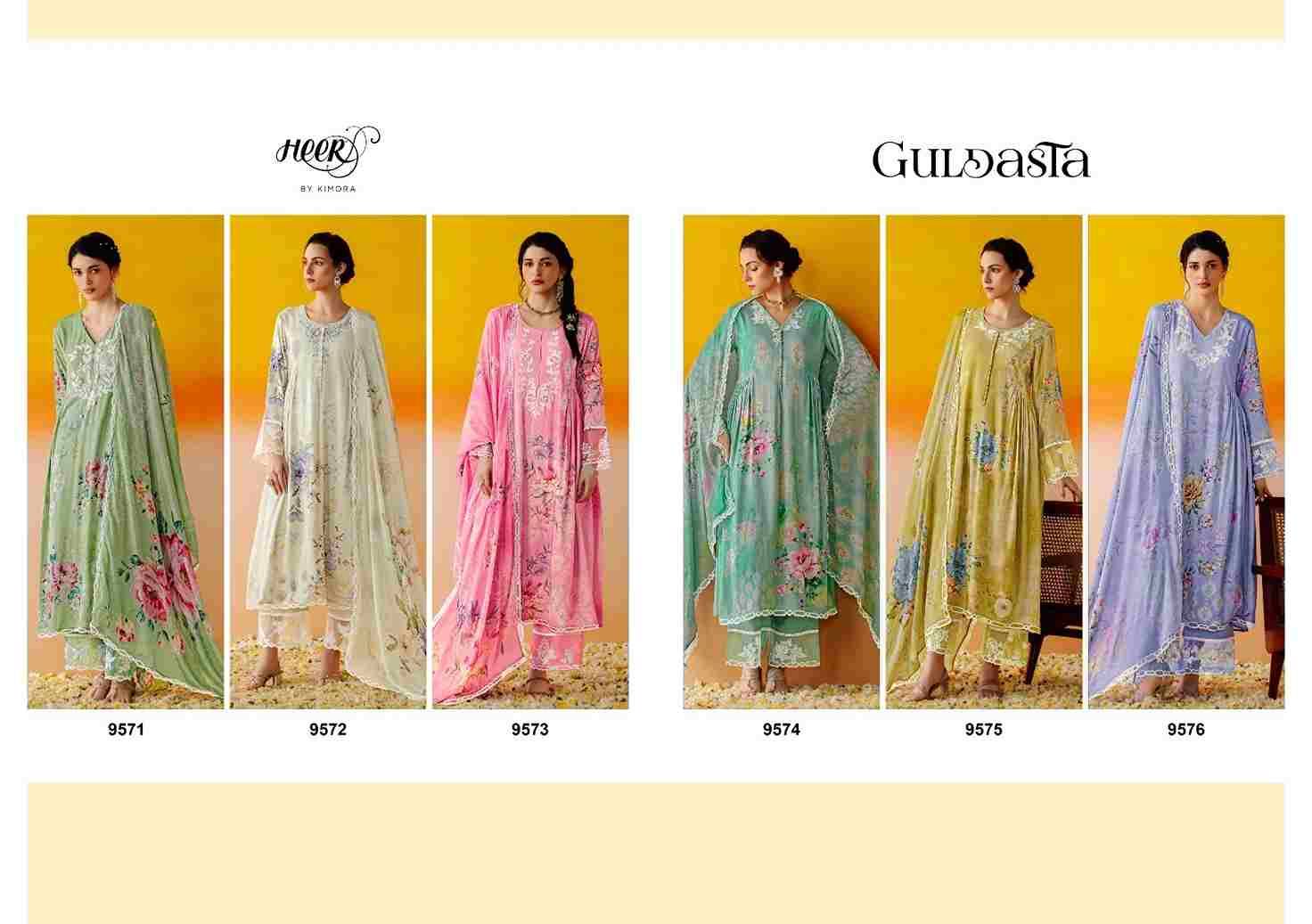Guldasta By Kimora Fashion 9571 To 9576 Series Designer Festive Suits Collection Beautiful Stylish Fancy Colorful Party Wear & Occasional Wear Pure Muslin Dresses At Wholesale Price