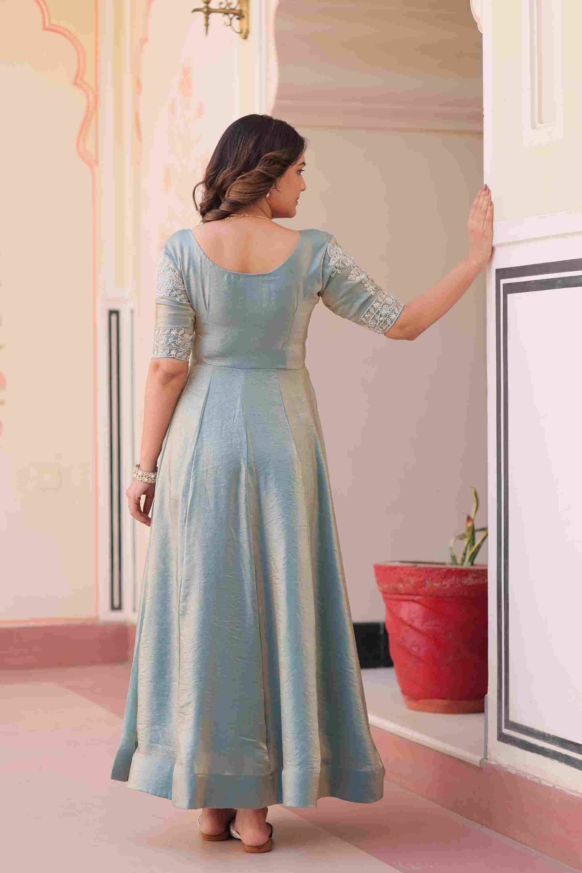 Sf-1017 By Fashid Wholesale 01 To 02 Series Designer Beautiful Collection Occasional Wear & Party Wear Fendy With Beads Embroidered Gowns At Wholesale Price
