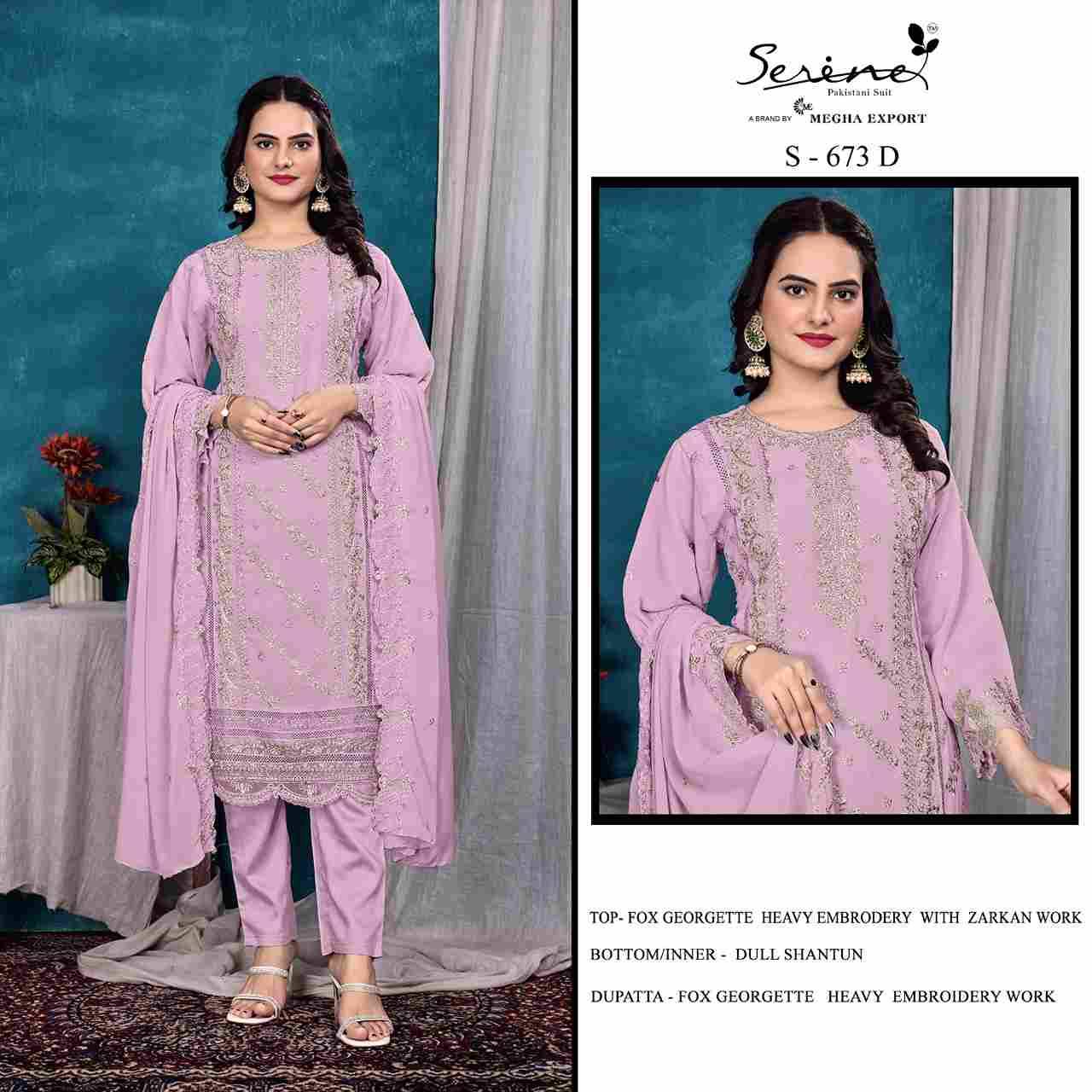 Serene Hit Design S-673 Colours By Serene S-673-A To S-673-D Series Designer Pakistani Suits Beautiful Fancy Colorful Stylish Party Wear & Occasional Wear Faux Georgette Embroidered Dresses At Wholesale Price