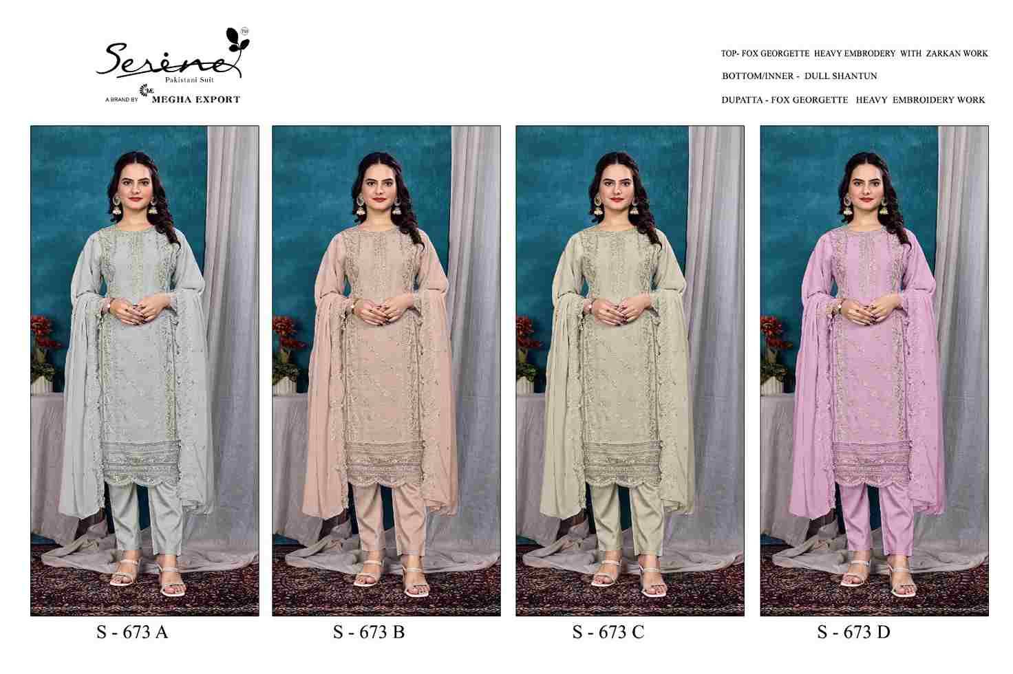 Serene Hit Design S-673 Colours By Serene S-673-A To S-673-D Series Designer Pakistani Suits Beautiful Fancy Colorful Stylish Party Wear & Occasional Wear Faux Georgette Embroidered Dresses At Wholesale Price