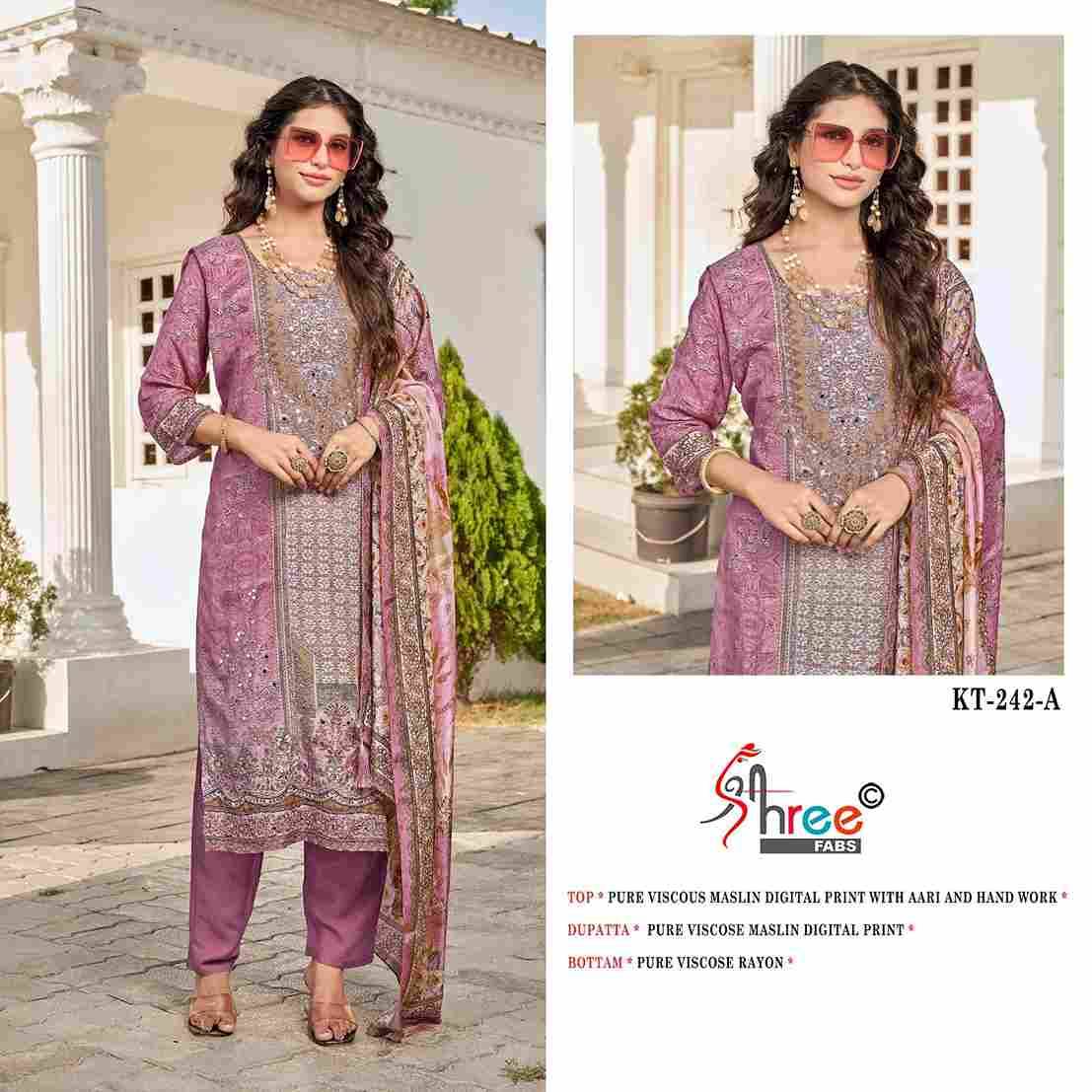 Shree Fabs Hit Design KT-242 Colours By Shree Fabs KT-242 To KT-242-C Series Designer Pakistani Suits Beautiful Fancy Stylish Colorful Party Wear & Occasional Wear Pure Viscose Muslin Embroidery Dresses At Wholesale Price