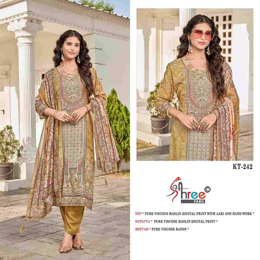 Shree Fabs Hit Design KT-242 Colours By Shree Fabs KT-242 To KT-242-C Series Designer Pakistani Suits Beautiful Fancy Stylish Colorful Party Wear & Occasional Wear Pure Viscose Muslin Embroidery Dresses At Wholesale Price