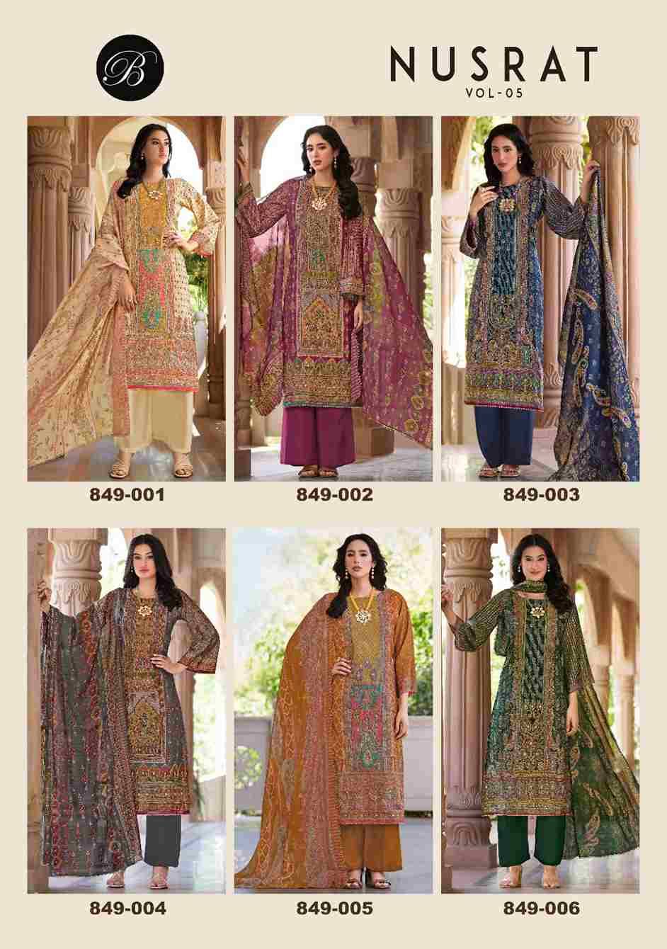 Nusrat Vol-5 By Belliza 849-001 To 849-006 Series Beautiful Festive Suits Stylish Fancy Colorful Casual Wear & Ethnic Wear Pure Viscose Muslin Print Dresses At Wholesale Price