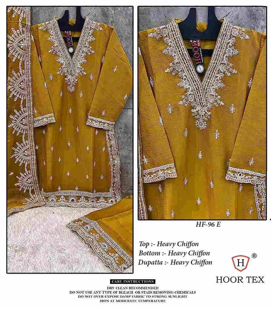 Hoor Tex Hit Design HF-96 Colours Vol-2 By Hoor Tex HF-96-C To HF-96-F Series Designer Festive Pakistani Suits Collection Beautiful Stylish Fancy Colorful Party Wear & Occasional Wear Chiffon Embroidered Dresses At Wholesale Price