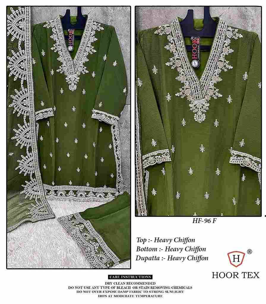 Hoor Tex Hit Design HF-96 Colours Vol-2 By Hoor Tex HF-96-C To HF-96-F Series Designer Festive Pakistani Suits Collection Beautiful Stylish Fancy Colorful Party Wear & Occasional Wear Chiffon Embroidered Dresses At Wholesale Price