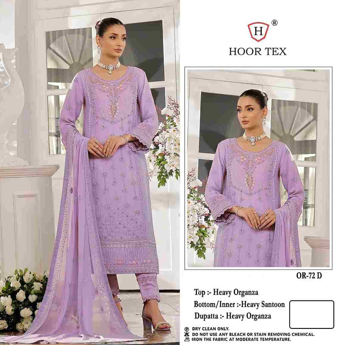 Hoor Tex Hit Design OR-72 Colours By Hoor Tex OR-72-A To OR-72-D Series Beautiful Pakistani Suits Stylish Colorful Fancy Casual Wear & Ethnic Wear Heavy Organza Embroidered Dresses At Wholesale Price