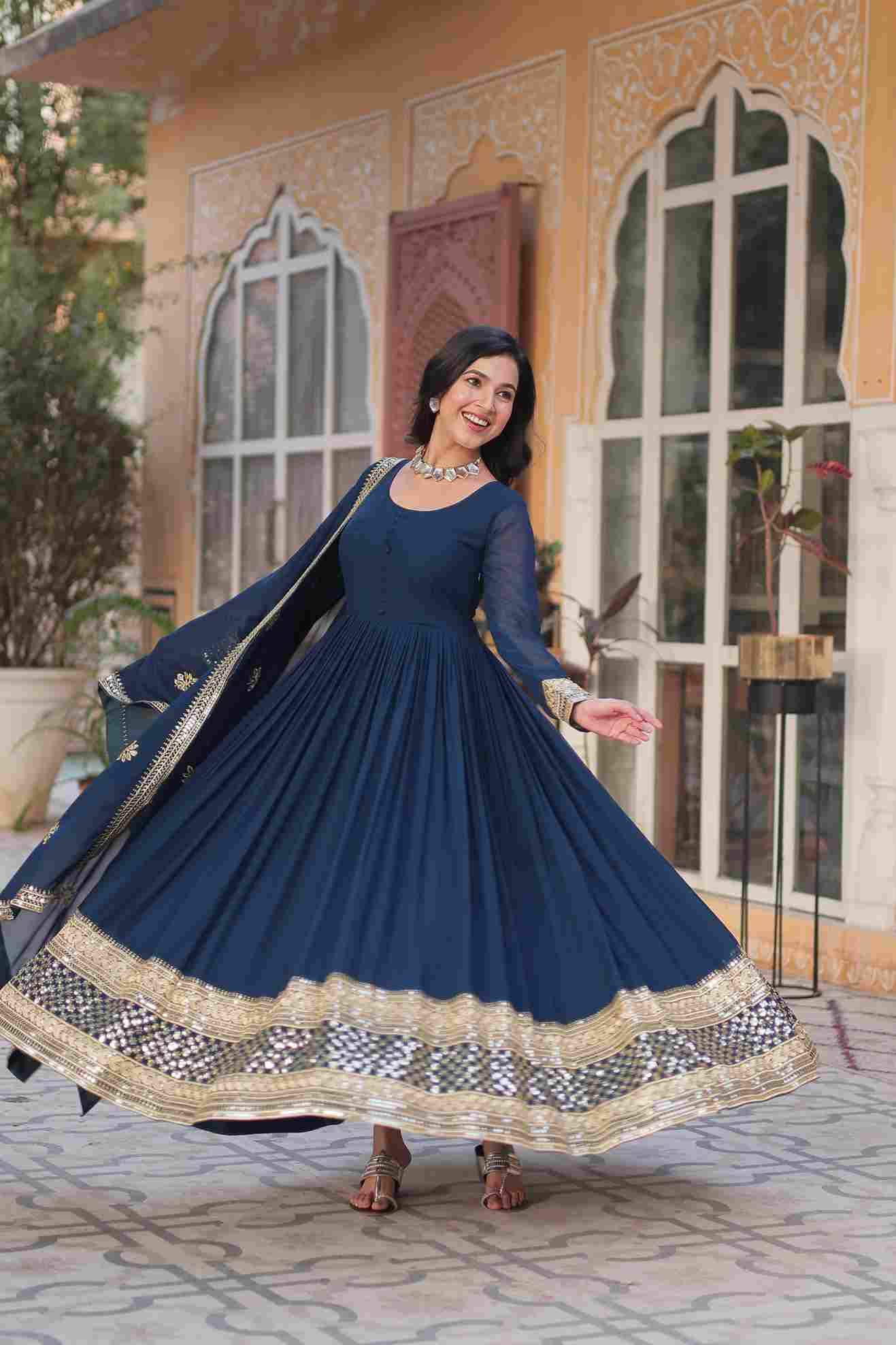 Sf-1022 By Fashid Wholesale 01 To 02 Series Designer Beautiful Collection Occasional Wear & Party Wear Faux Blooming Gowns At Wholesale Price