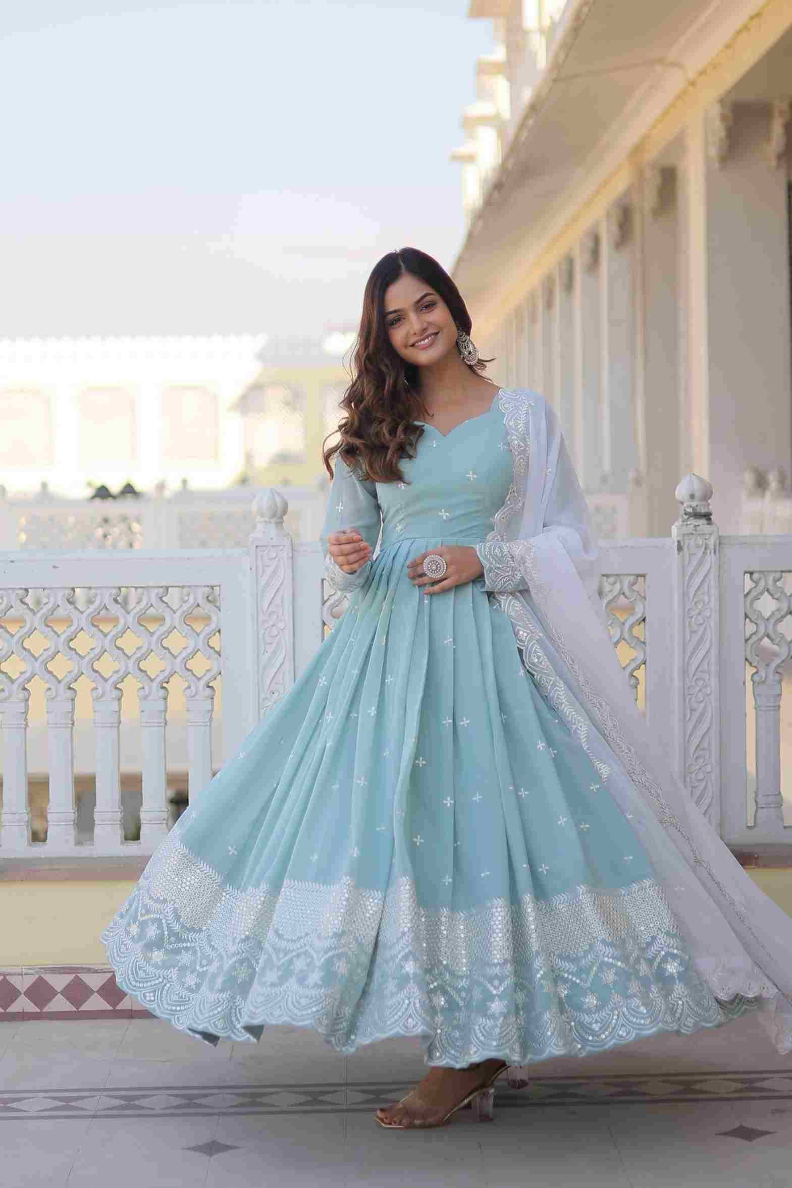 Sf-1024 By Fashid Wholesale Designer Beautiful Collection Occasional Wear & Party Wear Faux Georgette Gowns At Wholesale Price