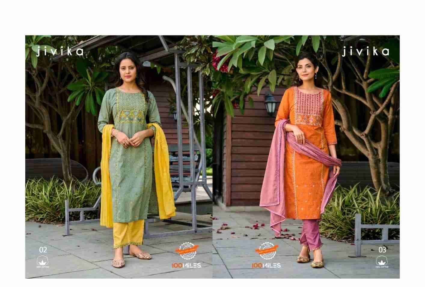 Jivika By 100 Miles 01 To 04 Series Designer Festive Suits Beautiful Fancy Colorful Stylish Party Wear & Occasional Wear Pure Cotton Dresses At Wholesale Price