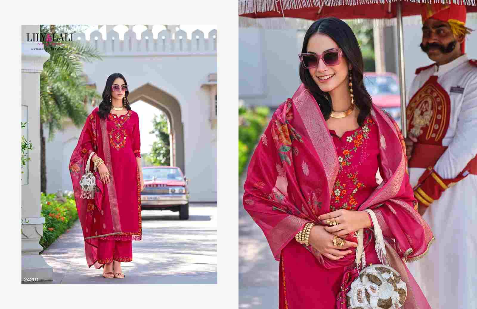 Rubab Vol-2 By Lily And Lali 24201 To 24206 Series Beautiful Festive Suits Colorful Stylish Fancy Casual Wear & Ethnic Wear Jacquard Viscose Silk Embroidered Dresses At Wholesale Price