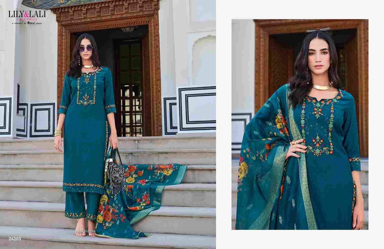 Rubab Vol-2 By Lily And Lali 24201 To 24206 Series Beautiful Festive Suits Colorful Stylish Fancy Casual Wear & Ethnic Wear Jacquard Viscose Silk Embroidered Dresses At Wholesale Price