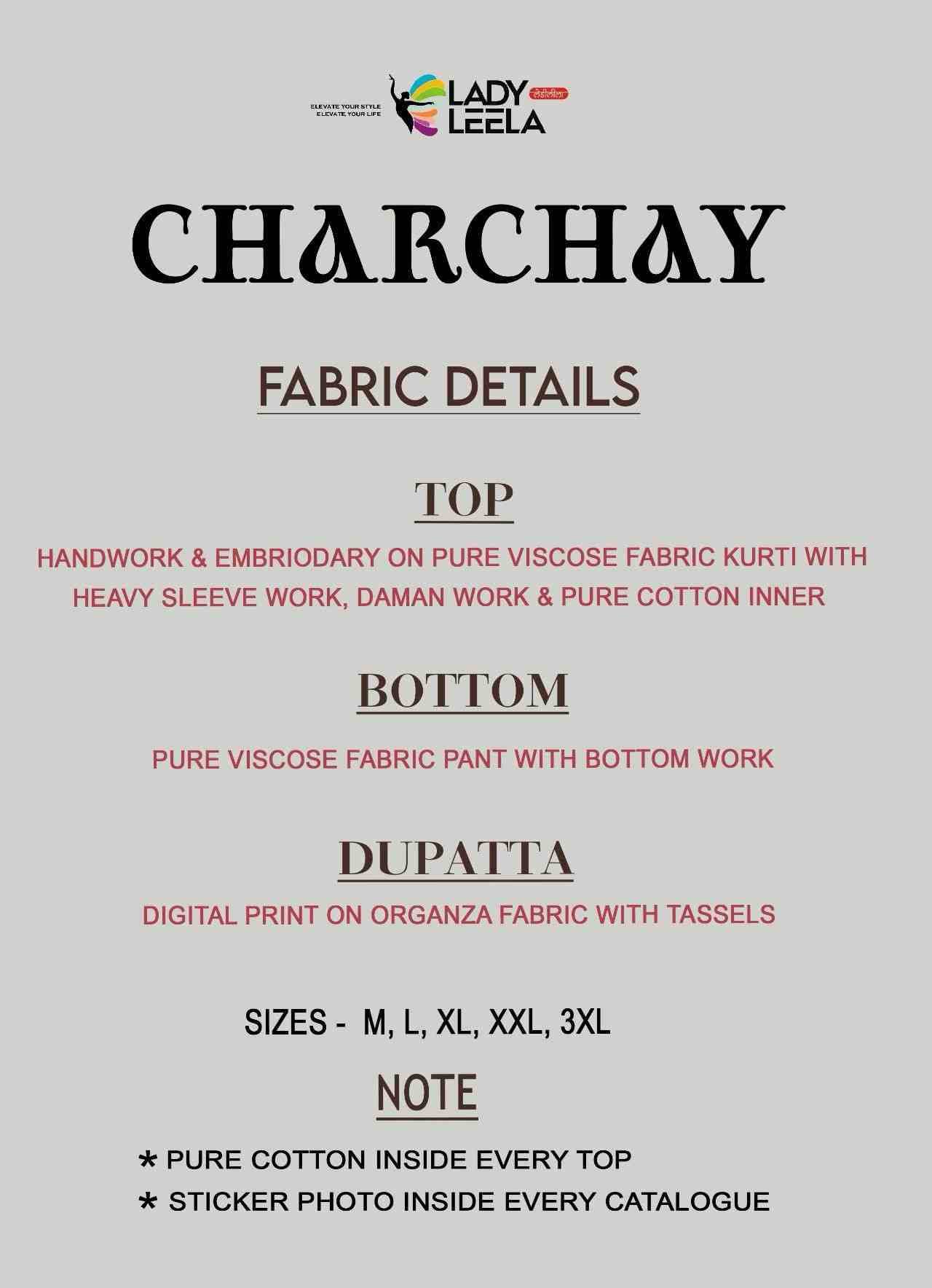 Charchay By Lady Leela 31041 To 31046 Series Beautiful Festive Suits Colorful Stylish Fancy Casual Wear & Ethnic Wear Pure Viscose With Work Dresses At Wholesale Price
