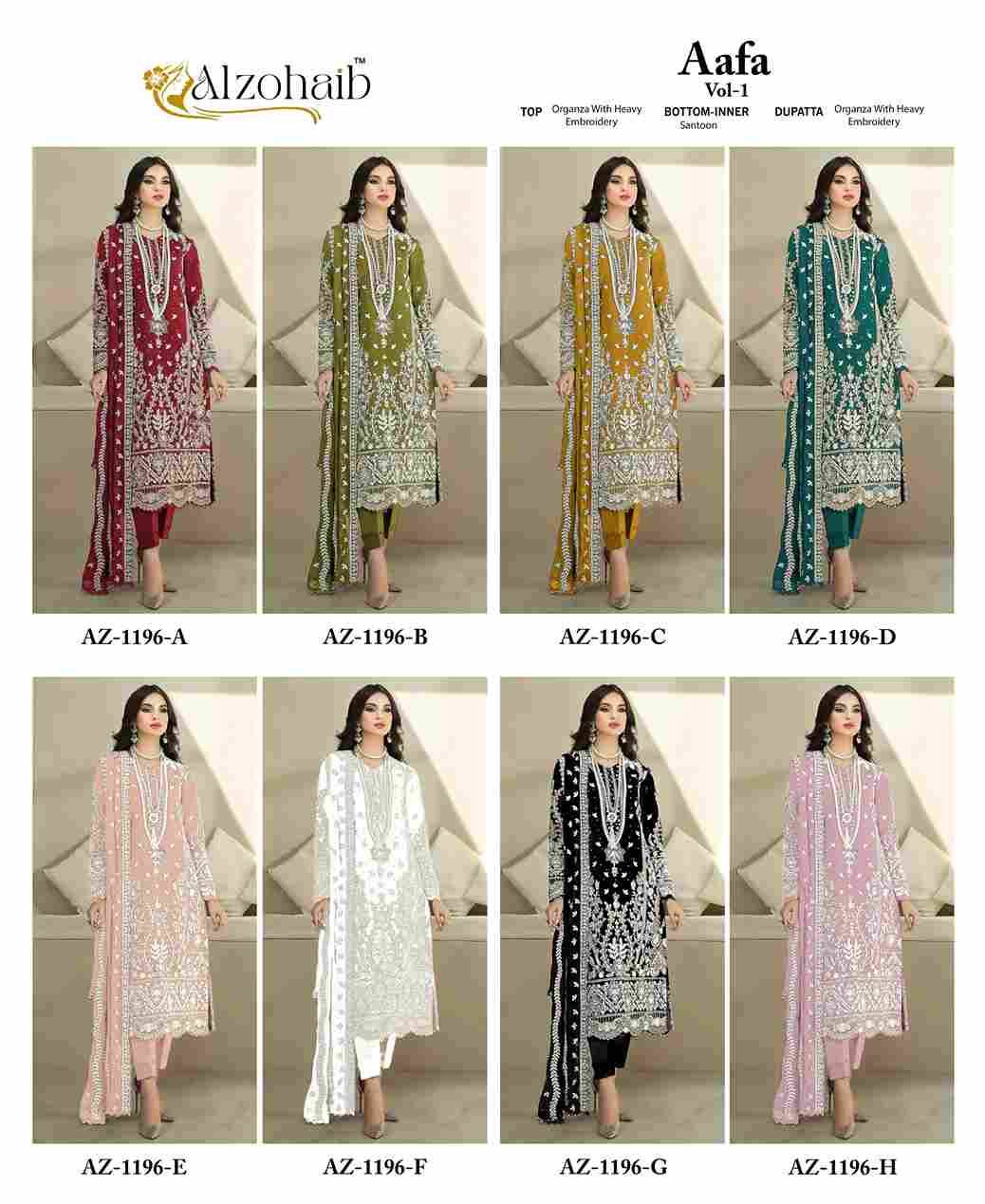 Aafa Vol-1 By Alzohaib 1196-A To 1196-H Series Beautiful Pakistani Suits Stylish Fancy Colorful Party Wear & Occasional Wear Organza Dresses At Wholesale Price