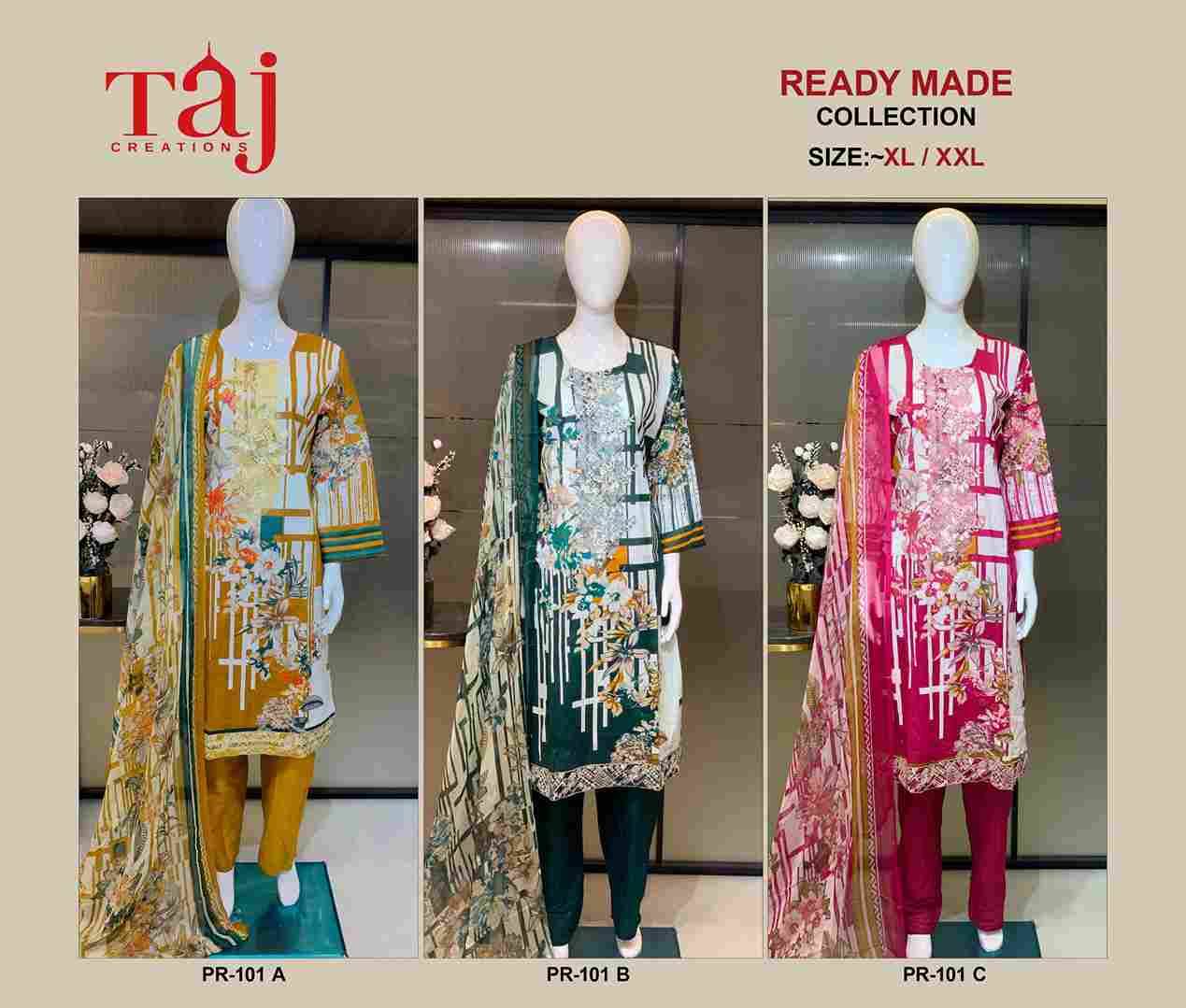 Taj 101 Colours By Taj Creation 101-A To 101-C Series Beautiful Pakistani Suits Colorful Stylish Fancy Casual Wear & Ethnic Wear Pure Cotton Print With Embroidered Dresses At Wholesale Price