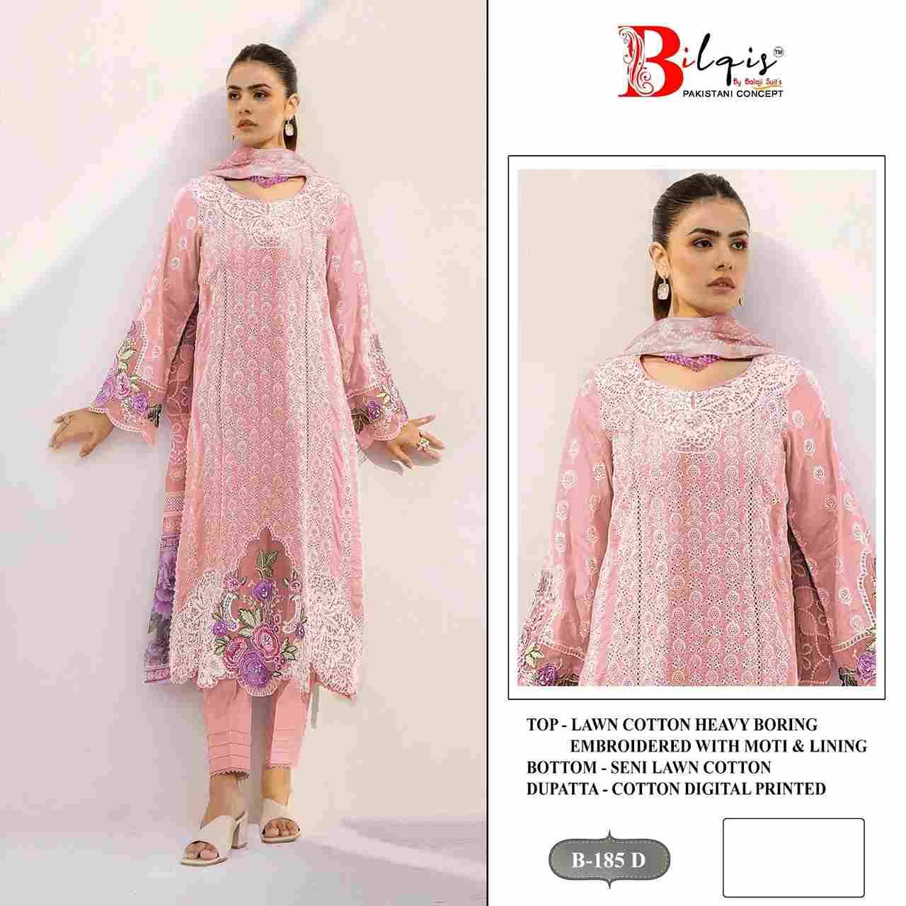 Bilqis 185 Colours By Bilqis 185-A To 185-D Series Beautiful Pakistani Suits Stylish Fancy Colorful Party Wear & Occasional Wear Cotton Lawn Embroidery Dresses At Wholesale Price