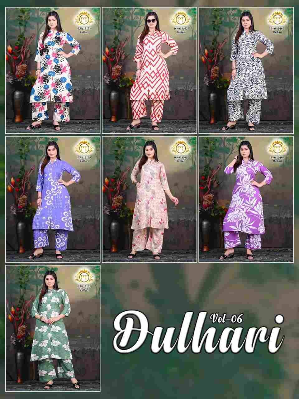 Dulhari Vol-6 By Padmavati Textiles 5101 To 5107 Series Designer Stylish Fancy Colorful Beautiful Party Wear & Ethnic Wear Collection Rayon Print Kurtis With Bottom At Wholesale Price