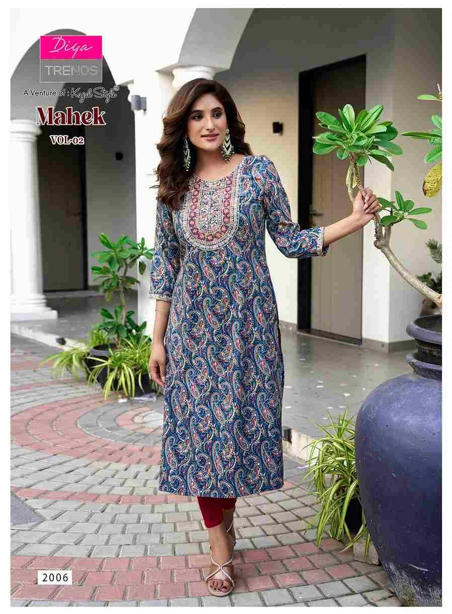 Mahek Vol-2 By Diya Trends 2001 To 2008 Series Designer Stylish Fancy Colorful Beautiful Party Wear & Ethnic Wear Collection Rayon Print Kurtis At Wholesale Price