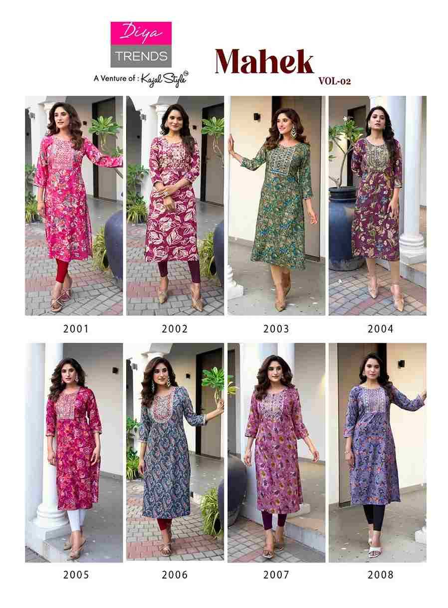 Mahek Vol-2 By Diya Trends 2001 To 2008 Series Designer Stylish Fancy Colorful Beautiful Party Wear & Ethnic Wear Collection Rayon Print Kurtis At Wholesale Price