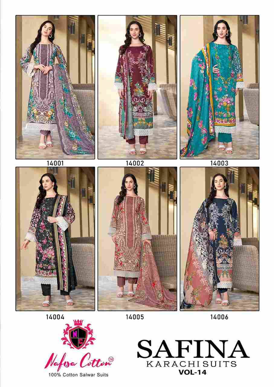 Safina Vol-14 By Nafisa Cotton 14001 To 14006 Series Beautiful Festive Suits Colorful Stylish Fancy Casual Wear & Ethnic Wear Pure Cotton Embroidered Dresses At Wholesale Price