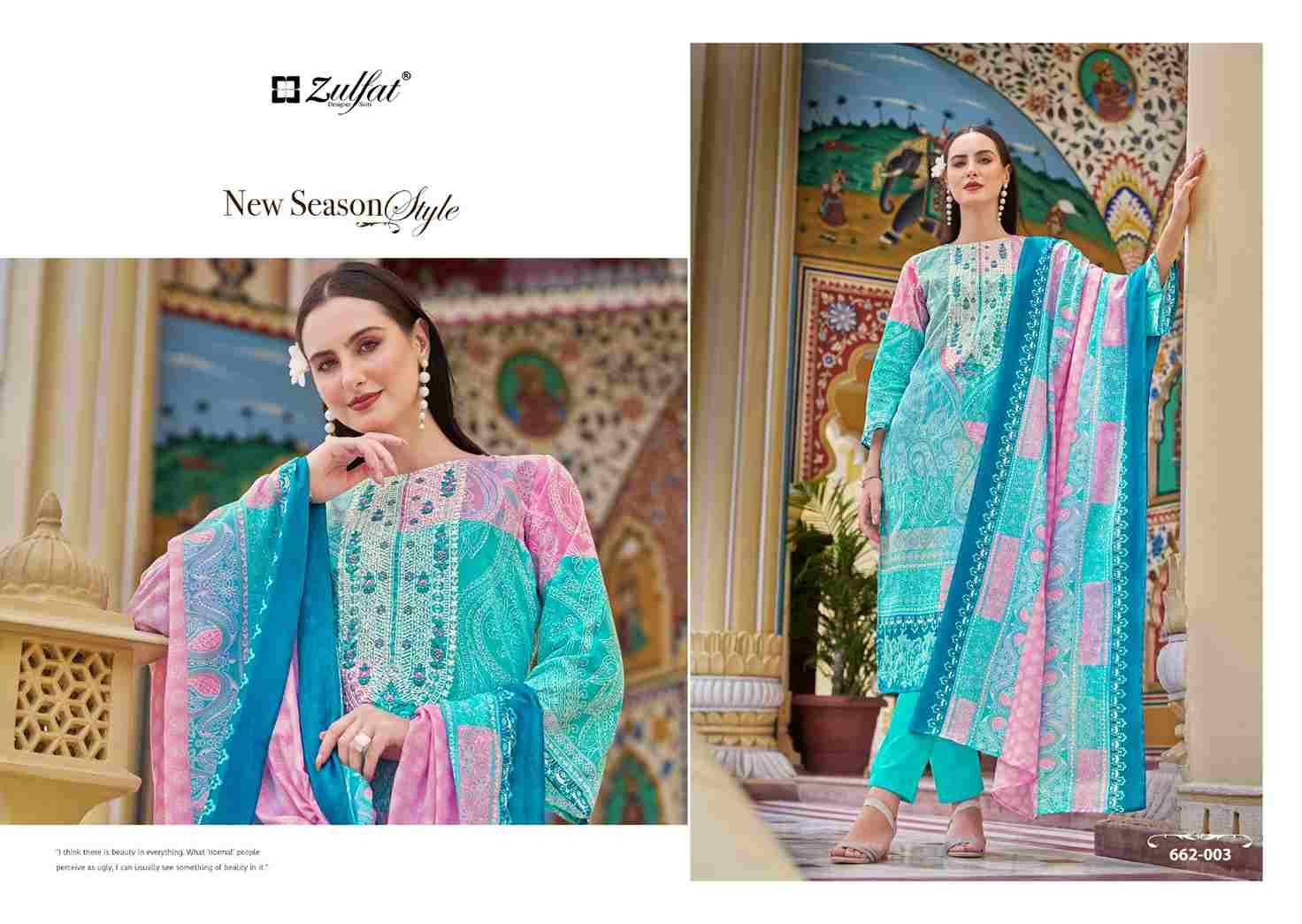 Noor Vol-3 By Zulfat 662-001 To 662-008 Series Beautiful Festive Suits Stylish Fancy Colorful Casual Wear & Ethnic Wear Pure Cotton Print Dresses At Wholesale Price
