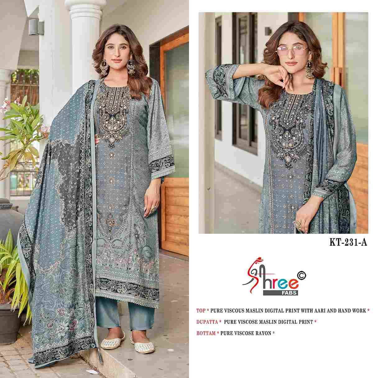 Shree Fabs Hit Design KT-231 Colours By Shree Fabs KT-231 To KT-231-C Series Designer Pakistani Suits Beautiful Fancy Stylish Colorful Party Wear & Occasional Wear Pure Viscose Muslin Embroidery Dresses At Wholesale Price