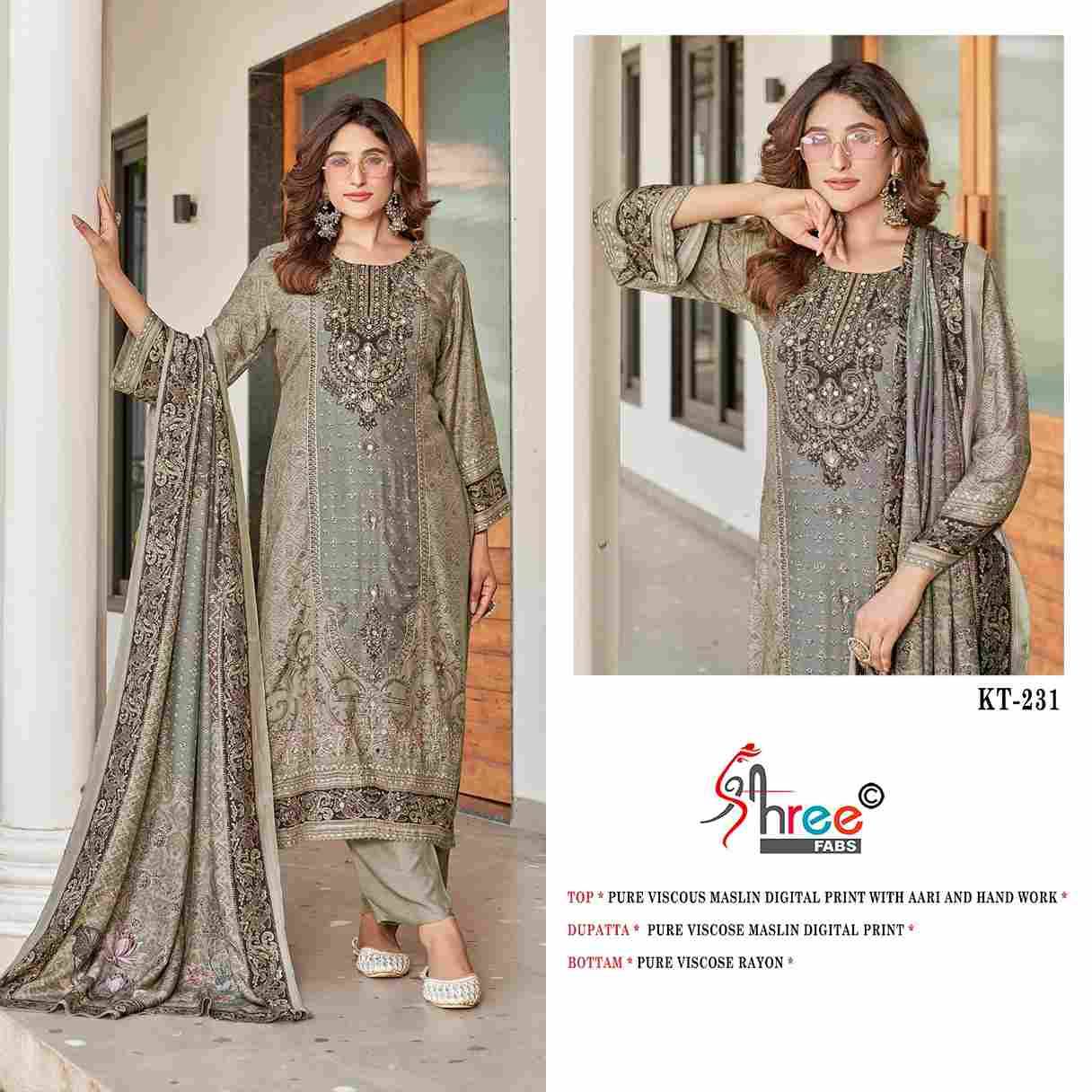 Shree Fabs Hit Design KT-231 Colours By Shree Fabs KT-231 To KT-231-C Series Designer Pakistani Suits Beautiful Fancy Stylish Colorful Party Wear & Occasional Wear Pure Viscose Muslin Embroidery Dresses At Wholesale Price