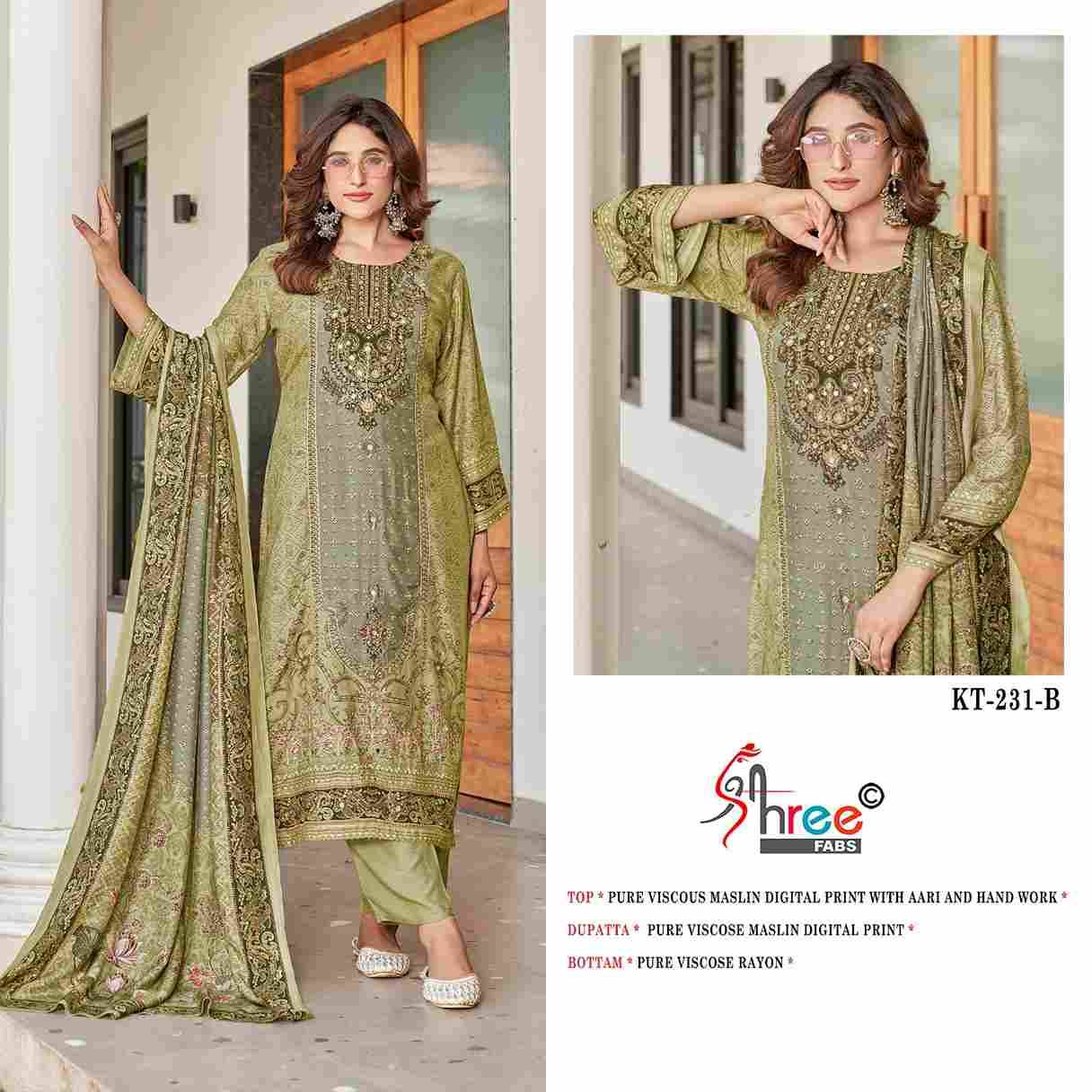 Shree Fabs Hit Design KT-231 Colours By Shree Fabs KT-231 To KT-231-C Series Designer Pakistani Suits Beautiful Fancy Stylish Colorful Party Wear & Occasional Wear Pure Viscose Muslin Embroidery Dresses At Wholesale Price