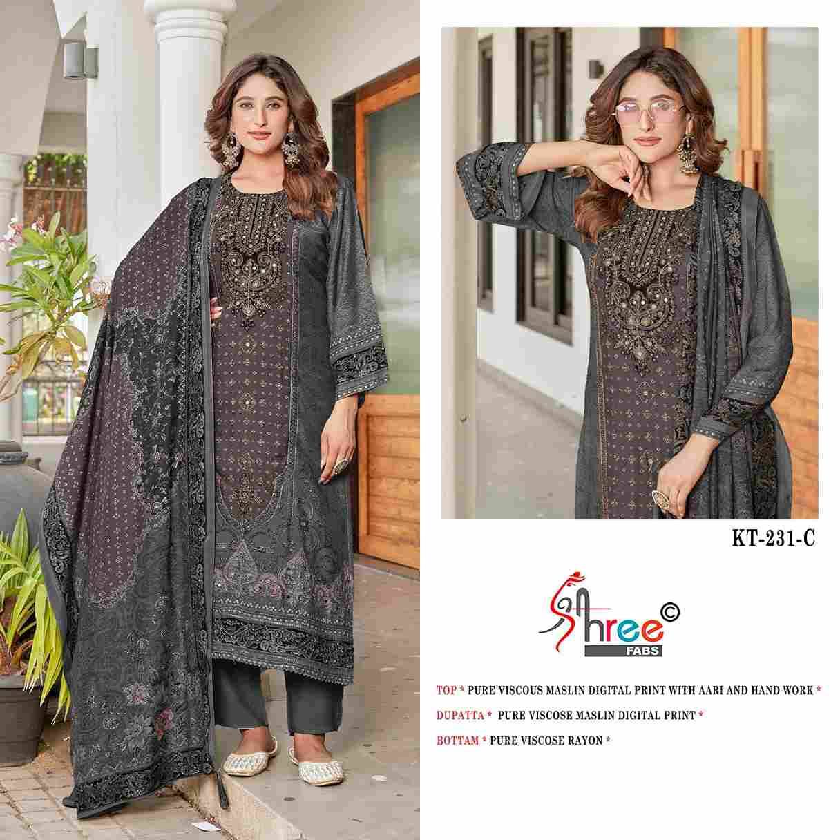 Shree Fabs Hit Design KT-231 Colours By Shree Fabs KT-231 To KT-231-C Series Designer Pakistani Suits Beautiful Fancy Stylish Colorful Party Wear & Occasional Wear Pure Viscose Muslin Embroidery Dresses At Wholesale Price