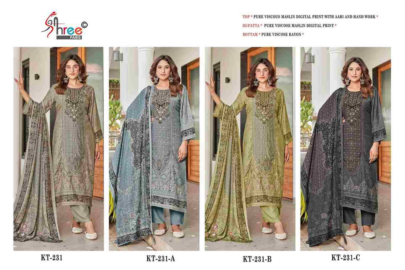 Shree Fabs Hit Design KT-231 Colours By Shree Fabs KT-231 To KT-231-C Series Designer Pakistani Suits Beautiful Fancy Stylish Colorful Party Wear & Occasional Wear Pure Viscose Muslin Embroidery Dresses At Wholesale Price