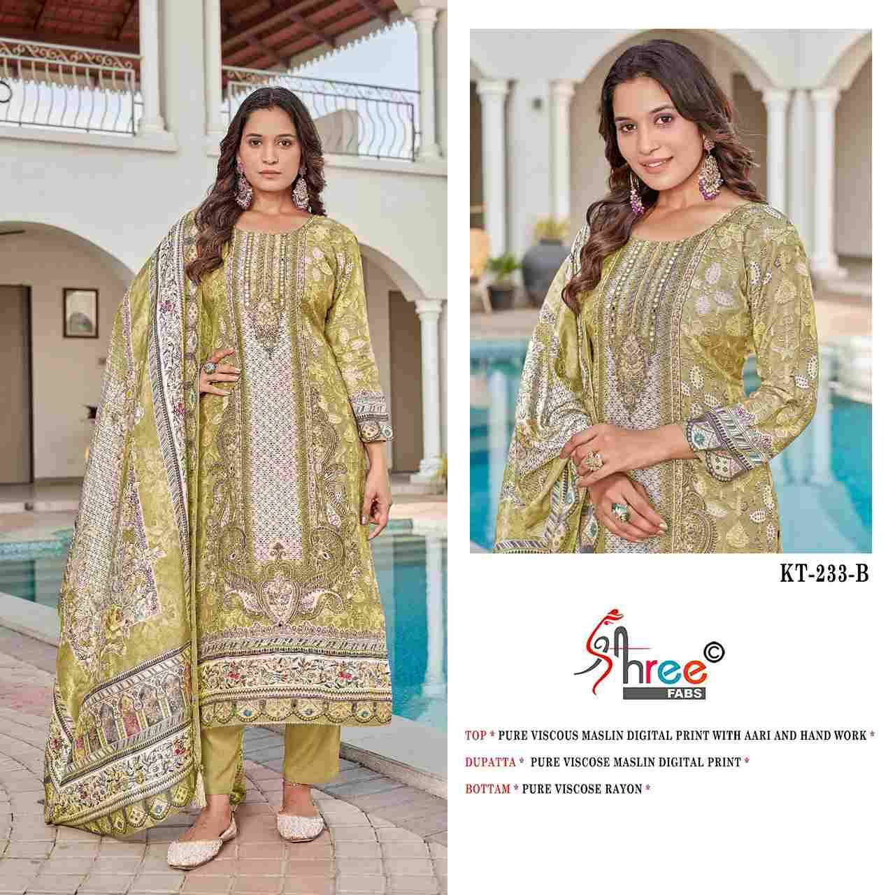 Shree Fabs Hit Design KT-233 Colours By Shree Fabs KT-233 To KT-233-C Series Designer Pakistani Suits Beautiful Fancy Stylish Colorful Party Wear & Occasional Wear Pure Viscose Muslin Embroidery Dresses At Wholesale Price