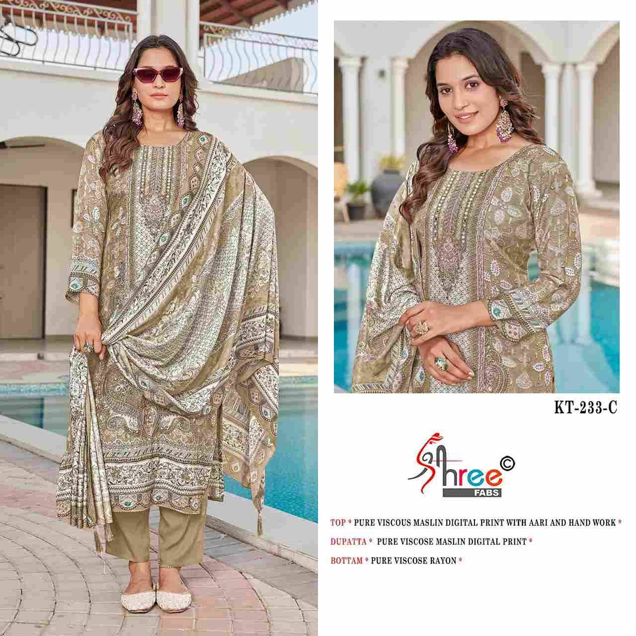Shree Fabs Hit Design KT-233 Colours By Shree Fabs KT-233 To KT-233-C Series Designer Pakistani Suits Beautiful Fancy Stylish Colorful Party Wear & Occasional Wear Pure Viscose Muslin Embroidery Dresses At Wholesale Price