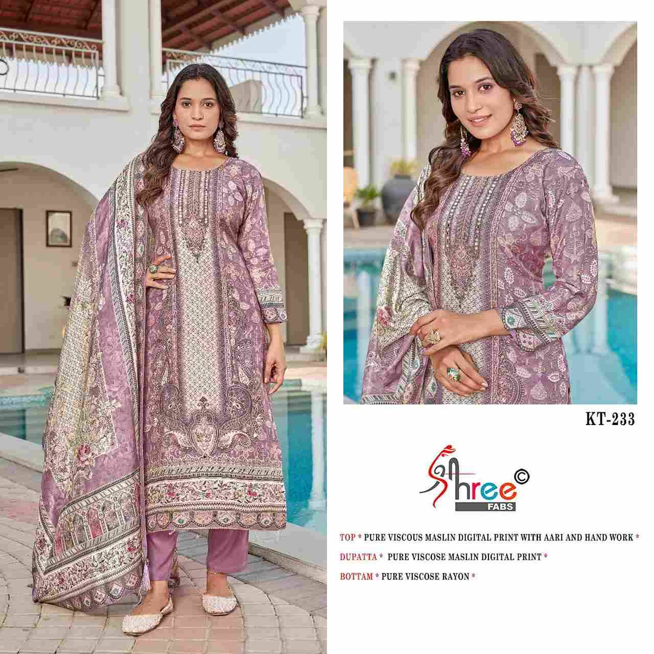 Shree Fabs Hit Design KT-233 Colours By Shree Fabs KT-233 To KT-233-C Series Designer Pakistani Suits Beautiful Fancy Stylish Colorful Party Wear & Occasional Wear Pure Viscose Muslin Embroidery Dresses At Wholesale Price