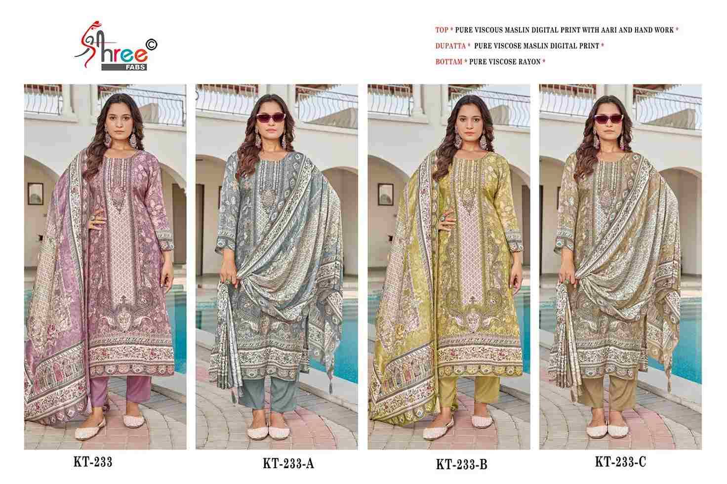 Shree Fabs Hit Design KT-233 Colours By Shree Fabs KT-233 To KT-233-C Series Designer Pakistani Suits Beautiful Fancy Stylish Colorful Party Wear & Occasional Wear Pure Viscose Muslin Embroidery Dresses At Wholesale Price