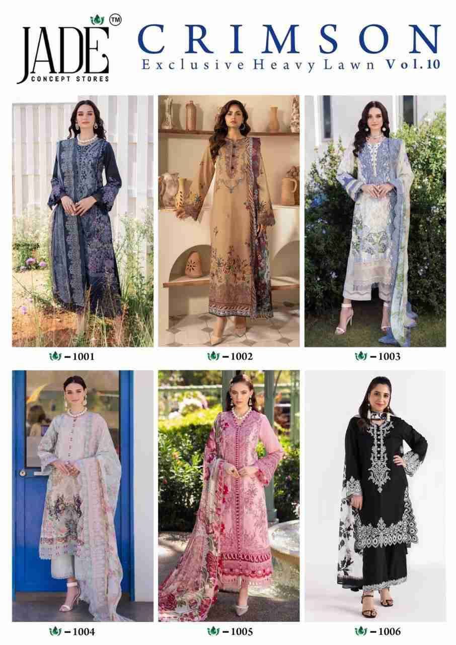 Crimson Exclusive Collection Vol-10 By Jade 1001 To 1006 Series Beautiful Suits Stylish Colorful Fancy Casual Wear & Ethnic Wear Pure Heavy Lawn Print Dresses At Wholesale Price