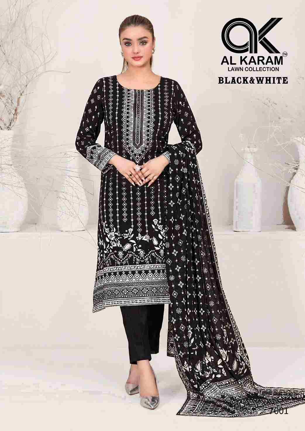 Black And White Vol-7 By Al Karam Lawn Collection 7001 To 7006 Series Beautiful Stylish Festive Suits Fancy Colorful Casual Wear & Ethnic Wear & Ready To Wear Pure Lawn Cotton Print Dresses At Wholesale Price